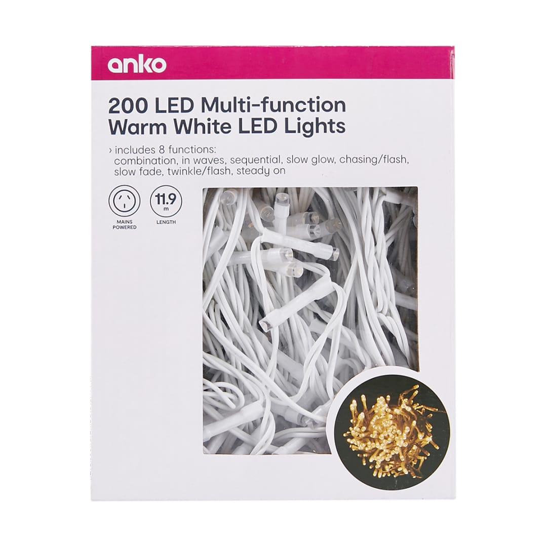 200 LED MultiFunction Warm White String Lights Kmart