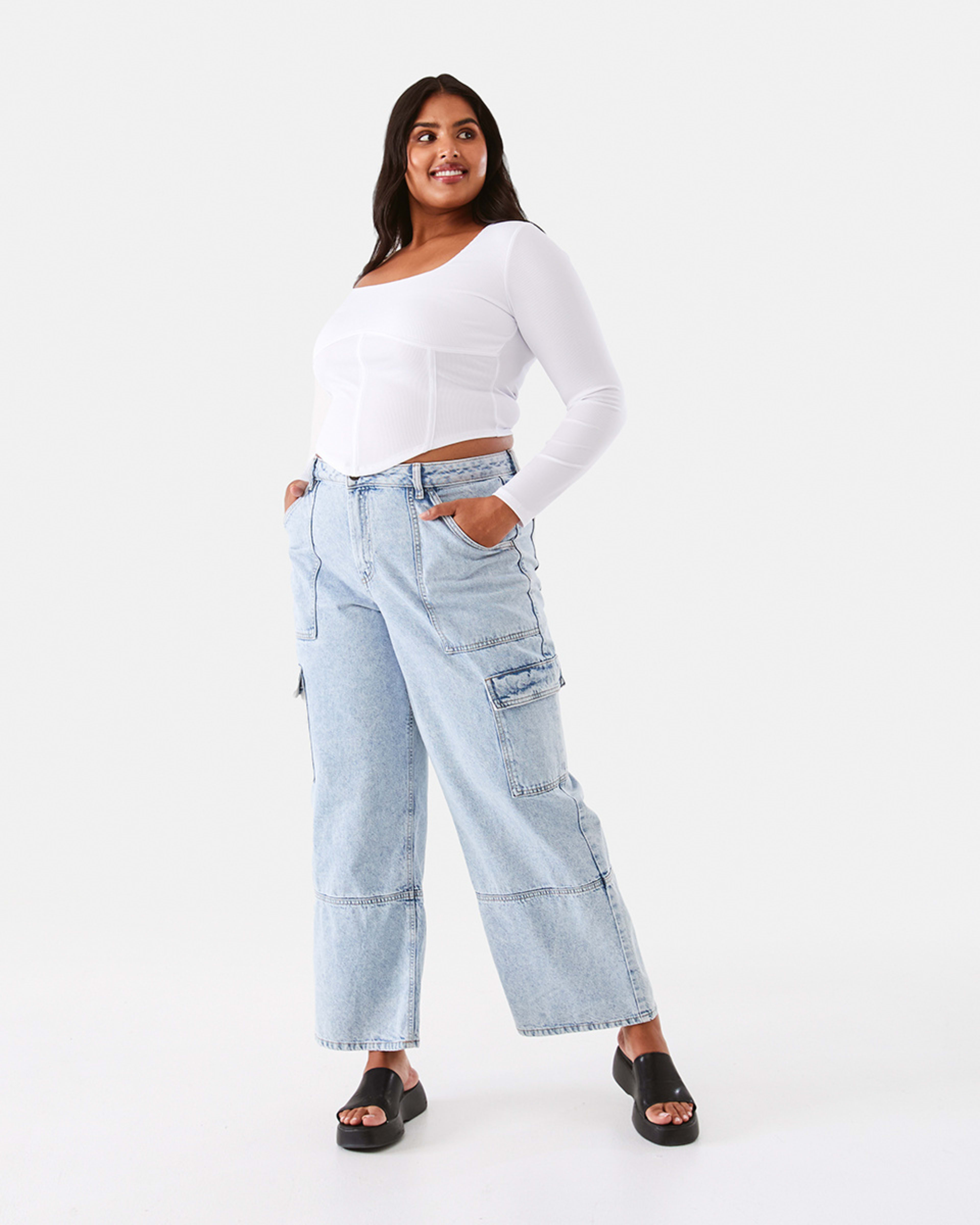 4 Long Sleeve Rib Corset Top White, 4 of 9