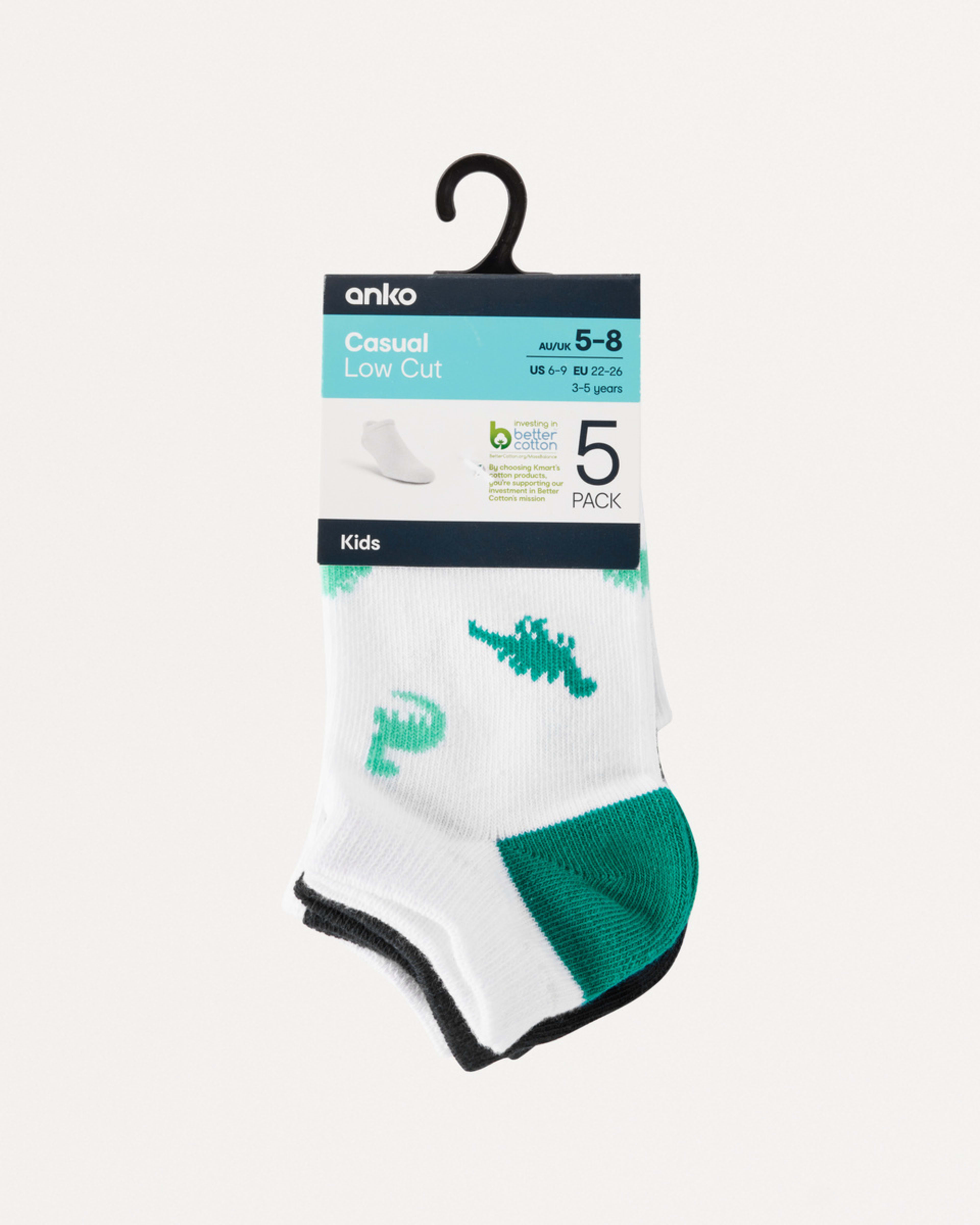 3 5 Pack Trainer Socks Green Dino, 3 of 3