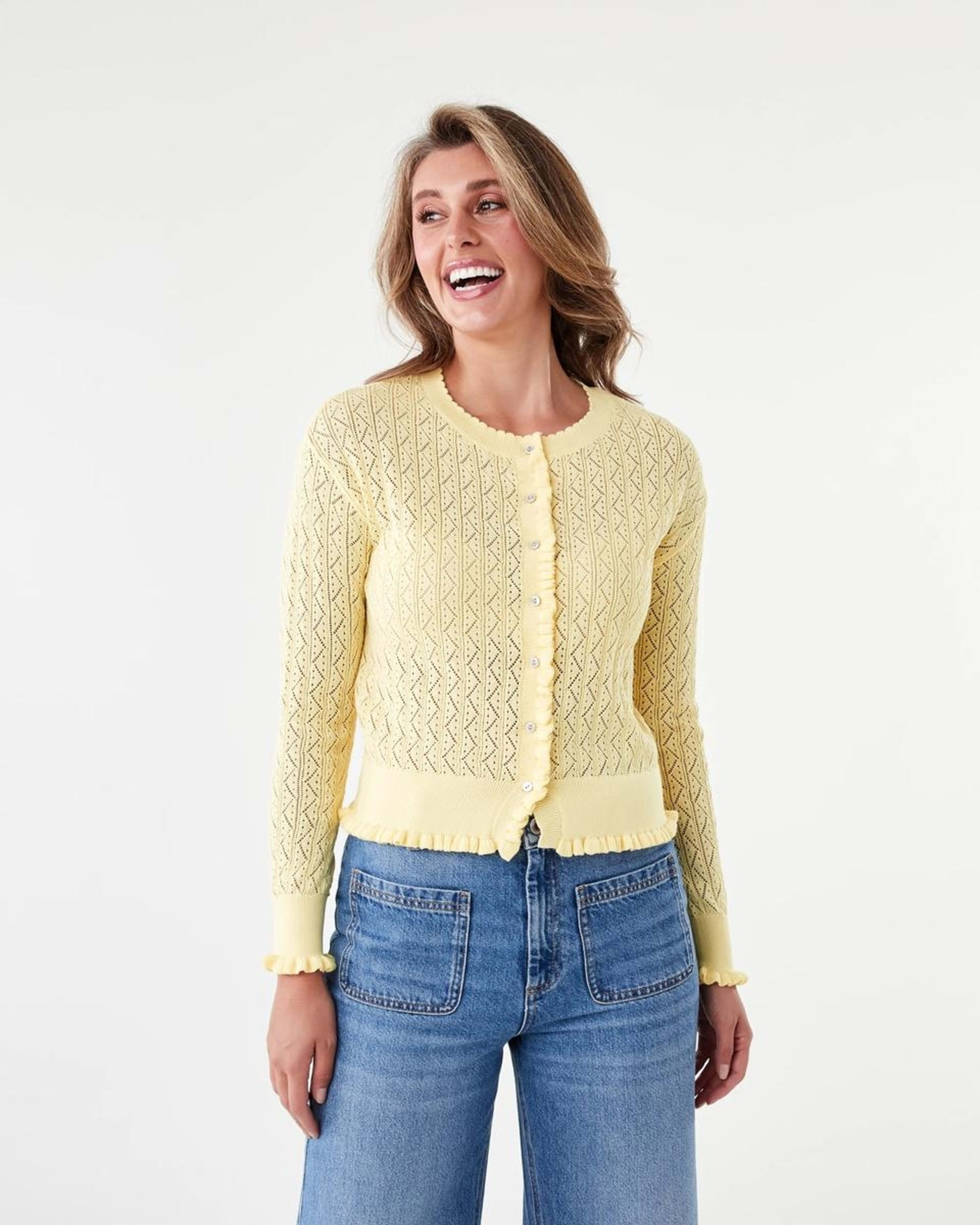 1 Pointelle Cardigan Fln Yellow, 1 of 8