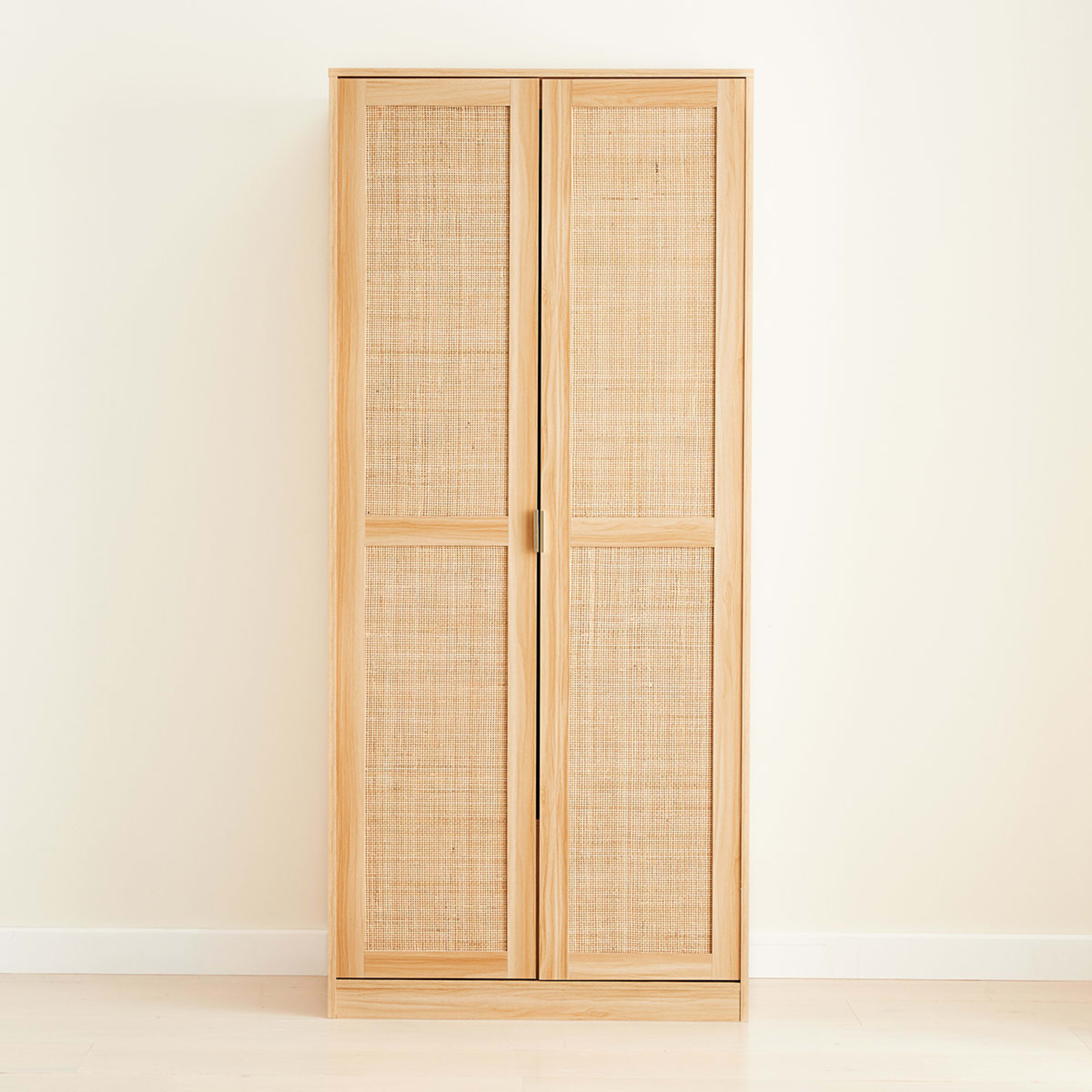 Rattan Wardrobe Double Hanging Storage with Shelf Kmart