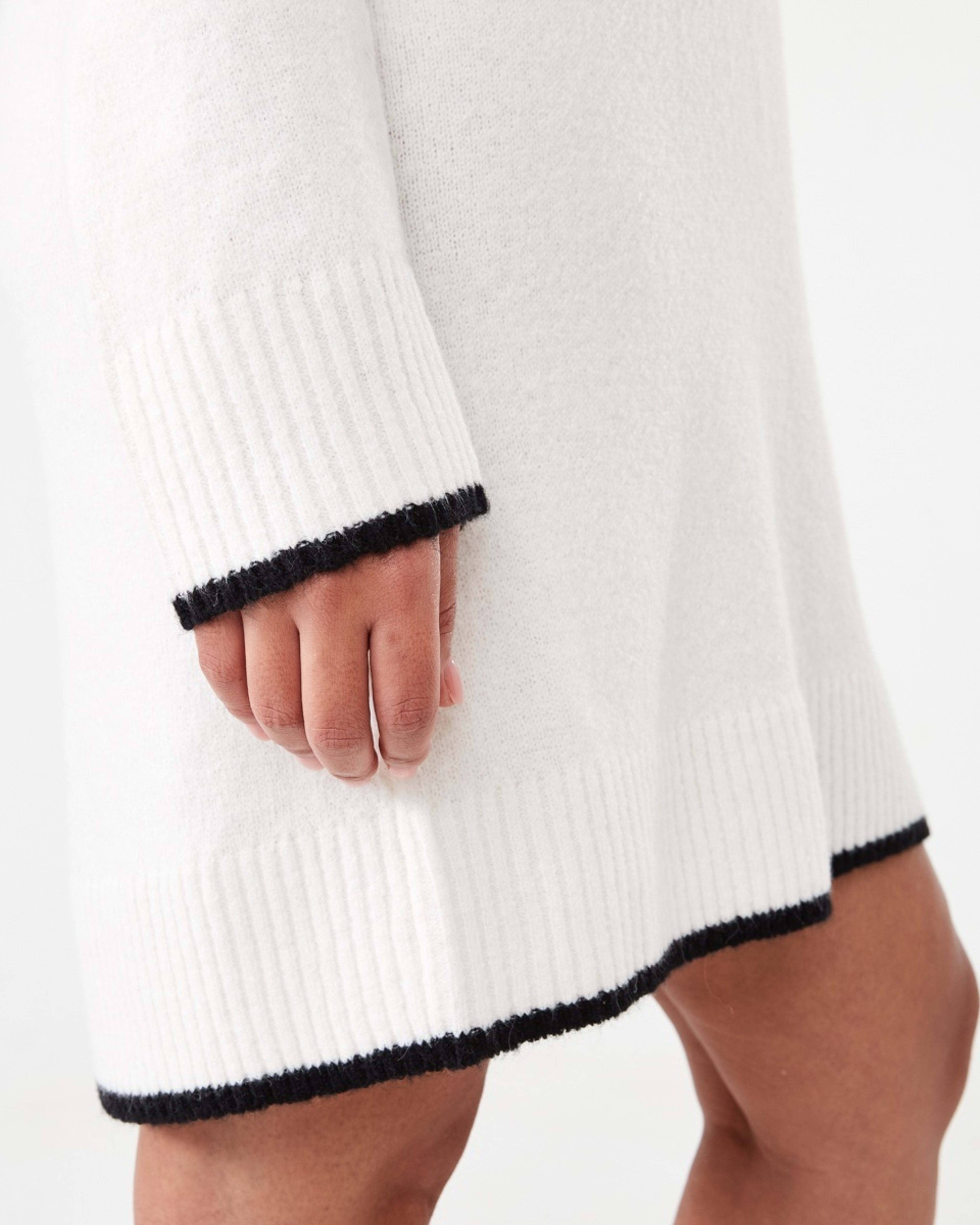 7 Long Sleeve V-Neck Sweater Mini Dress Ecru, 7 of 8