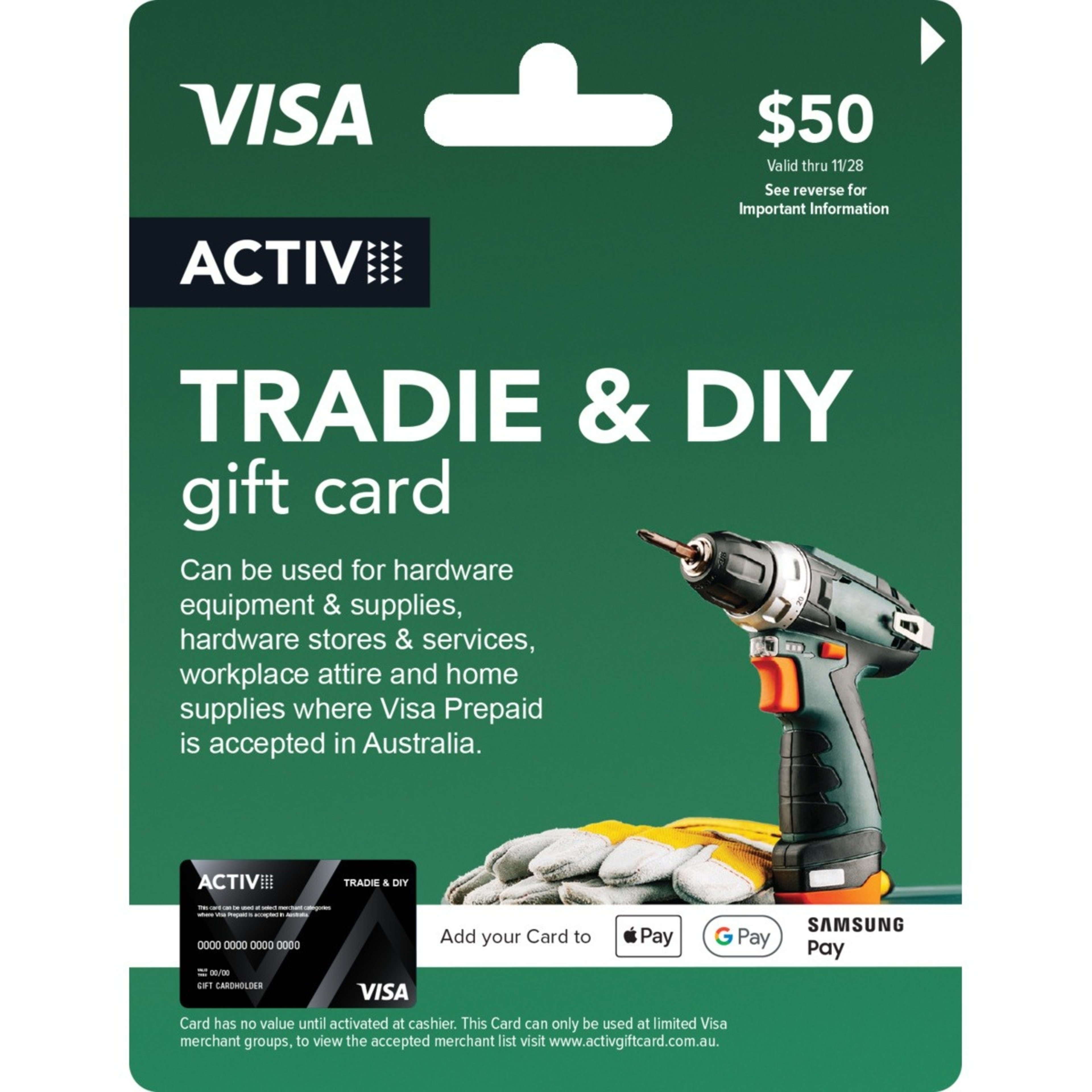 1 Activ VISA $50 Tradie & DIY Gift Card