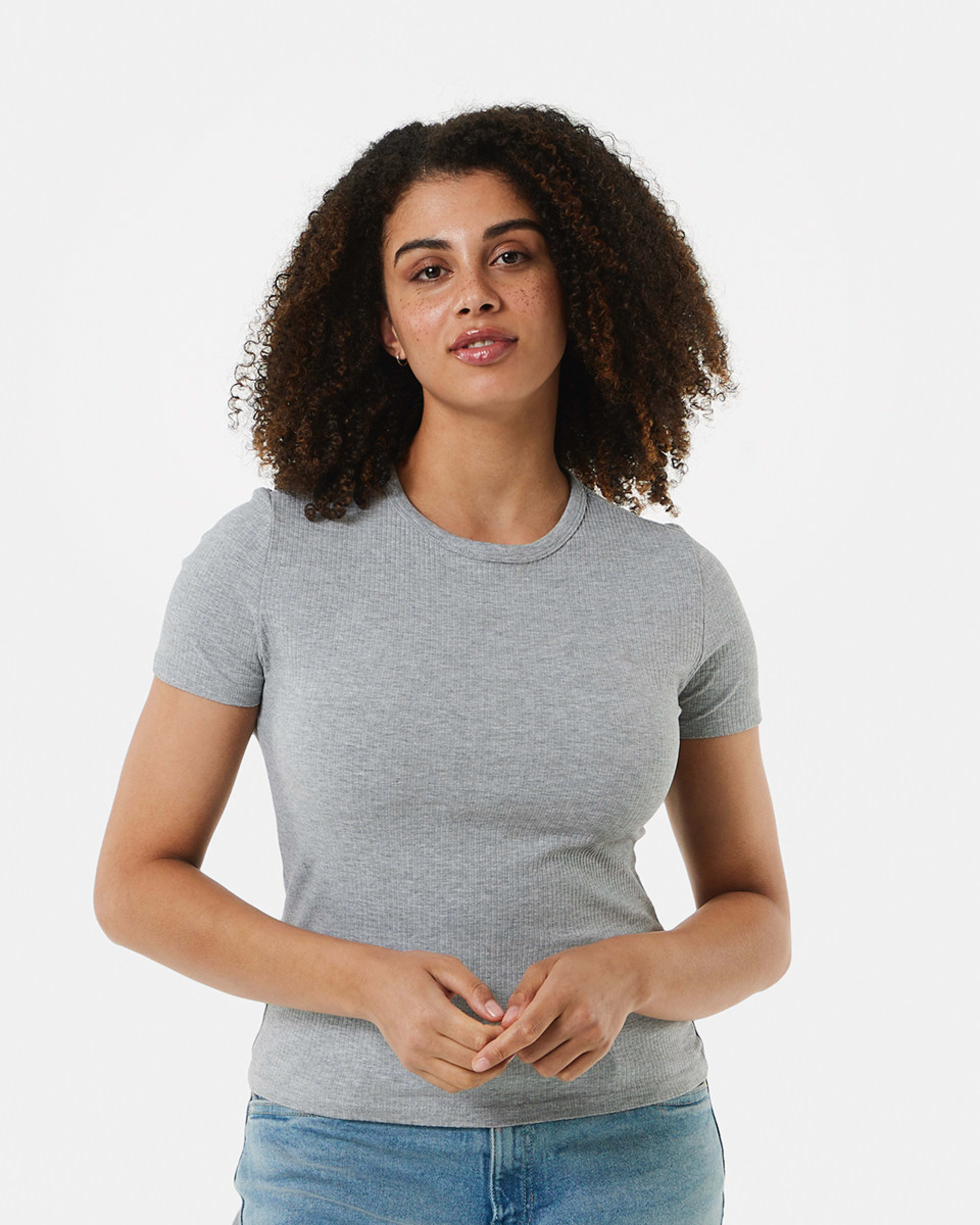 1 Short Sleeve Rib Crew Neck T-shirt Ash Marle, 1 of 6