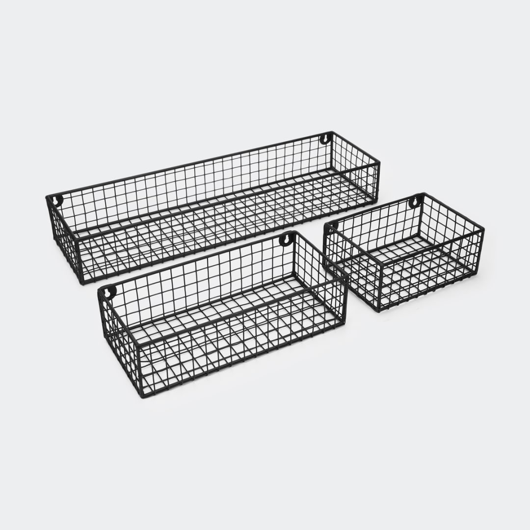 Set of 3 Metal Shelf Baskets Black Kmart