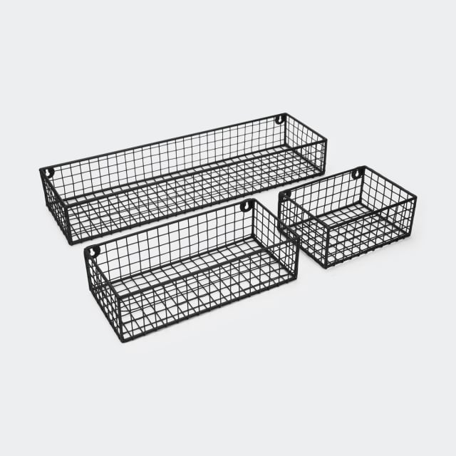 Set of 3 Metal Shelf Baskets Black Kmart