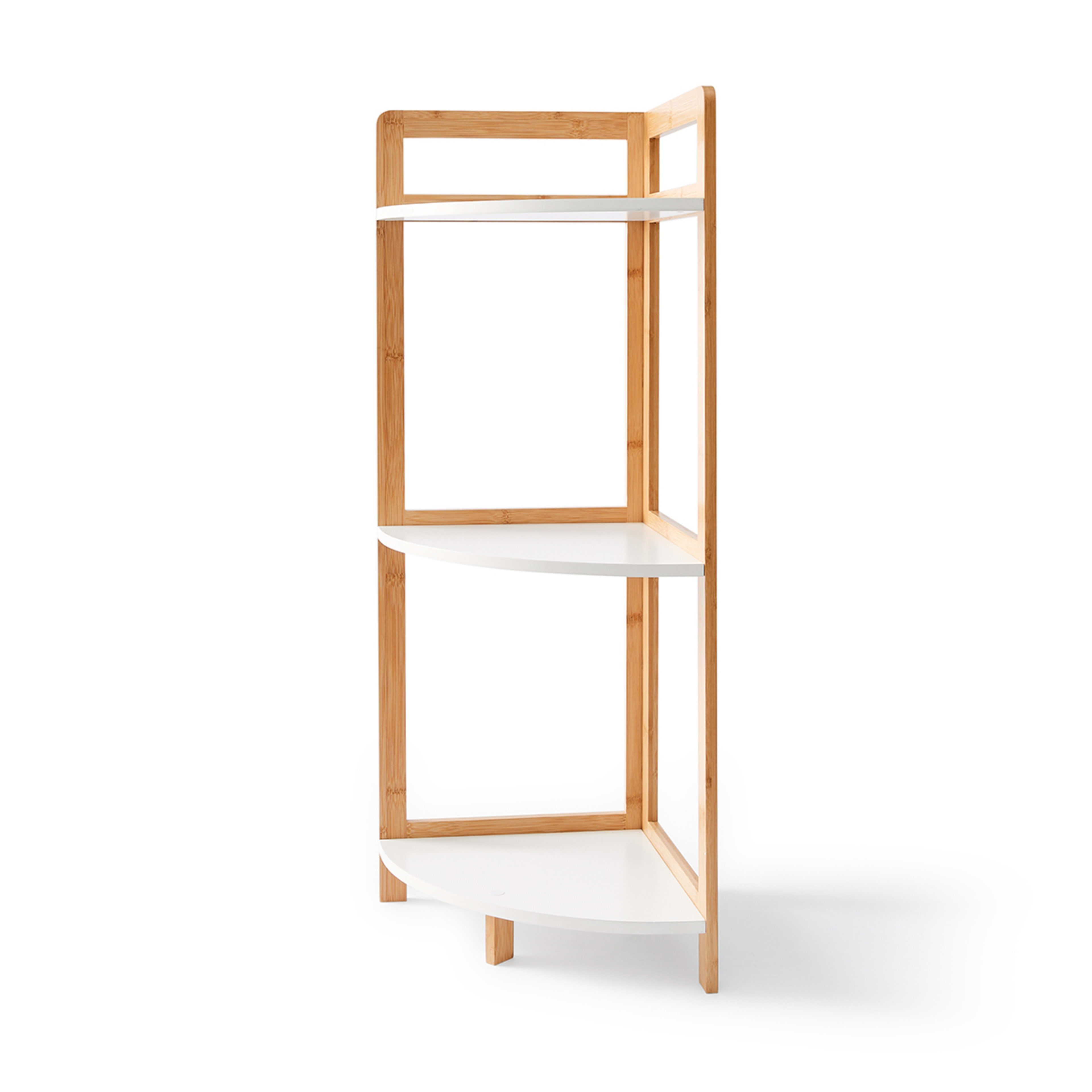 6 Bamboo and White 3 Tier Corner Shelf, 6 of 10