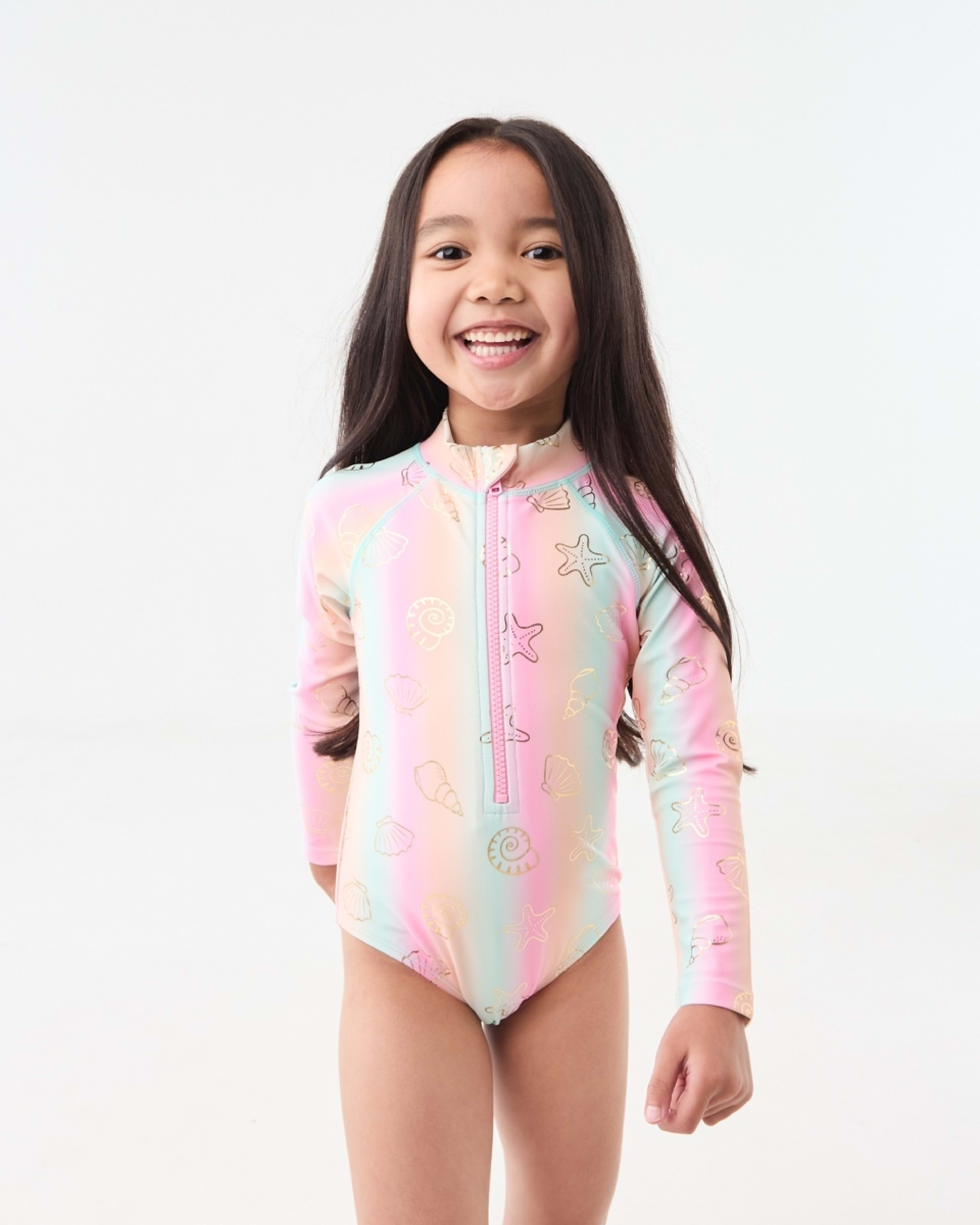 1 Long Sleeve One Piece Swimsuit Mlt Shells, 1 of 6