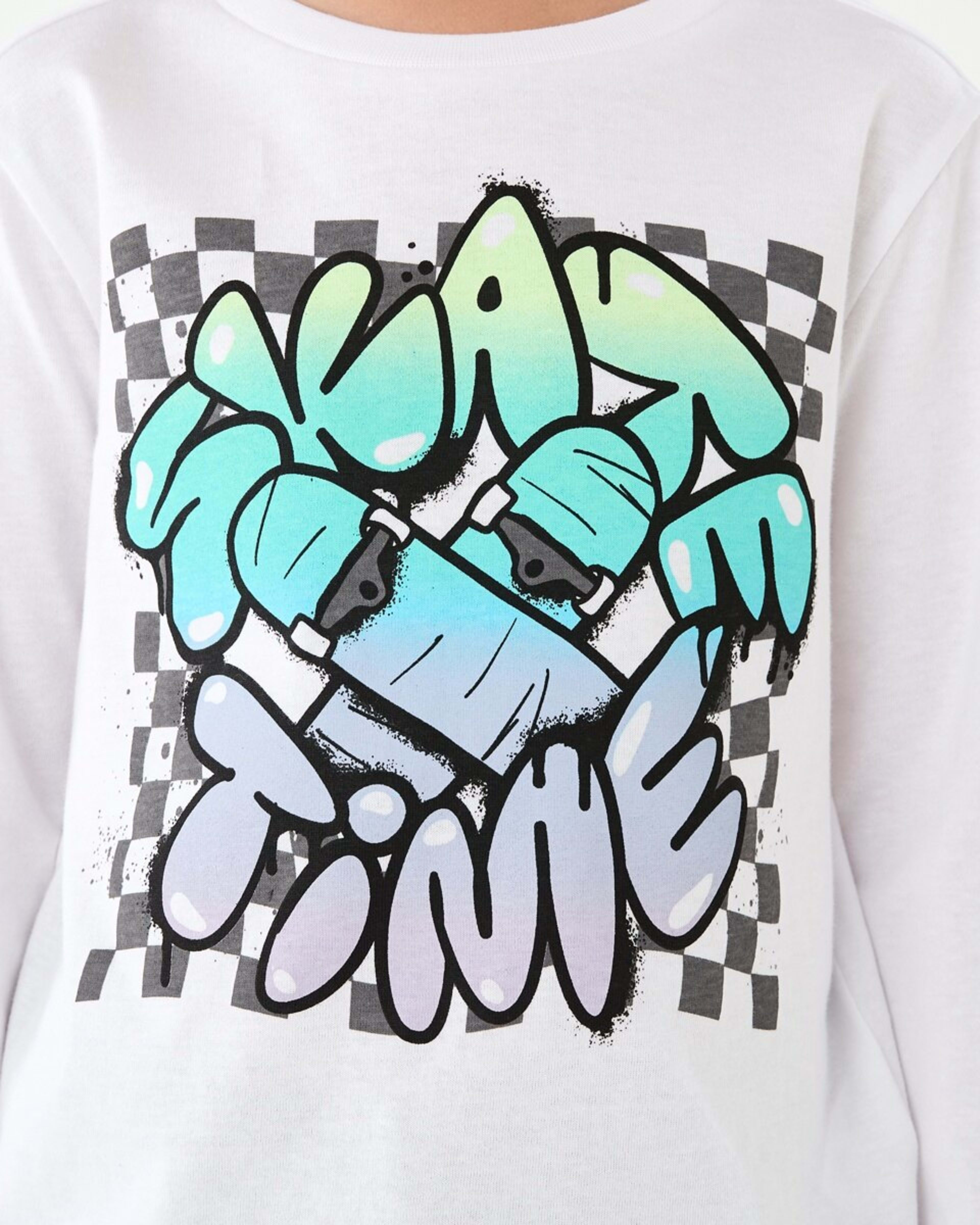 4 Long Sleeve Print T-shirt Skate Tie Graffiti White, 4 of 9