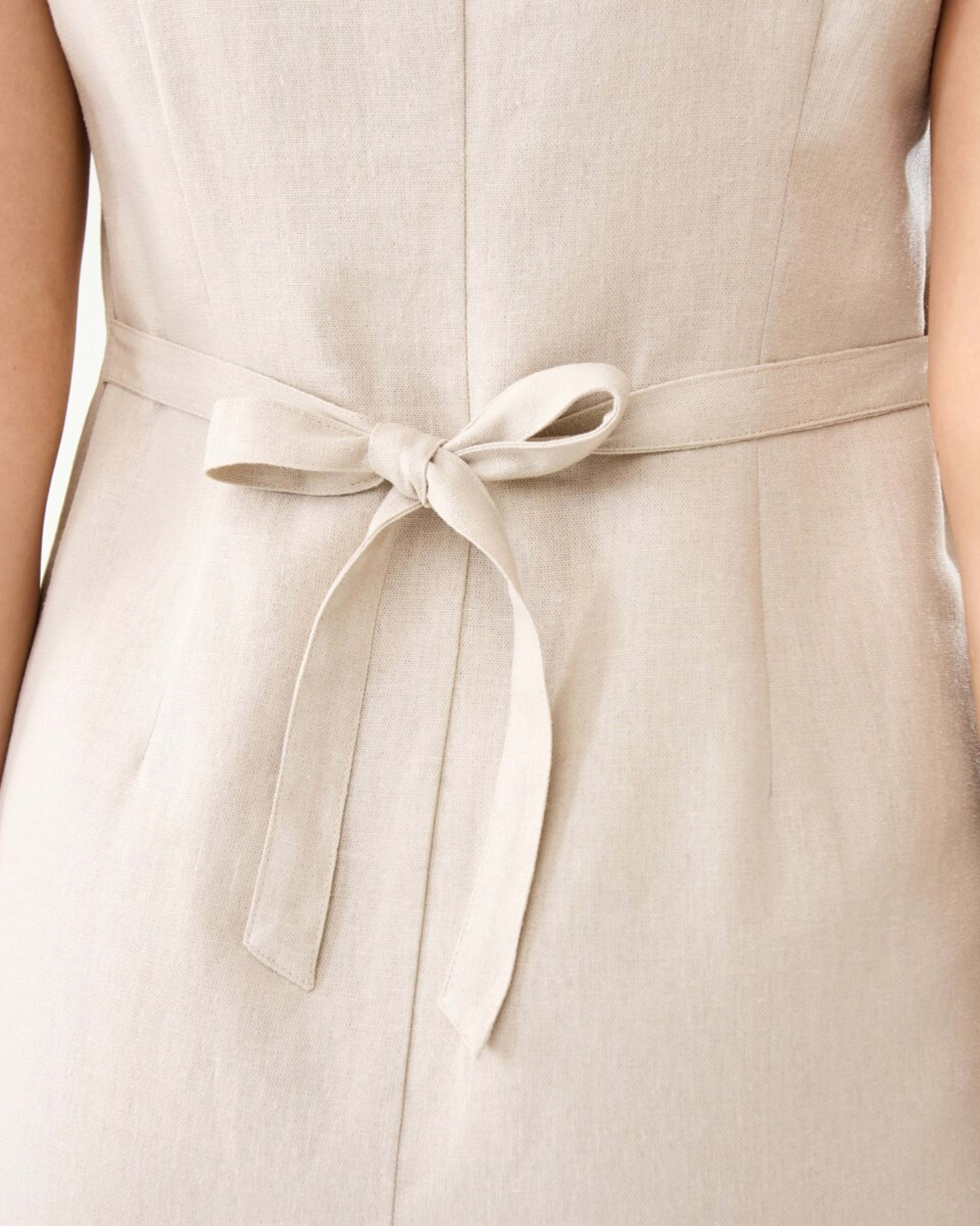 10 Sleeveless Linen Blend Button Mini Dress Grey Beige, 10 of 10