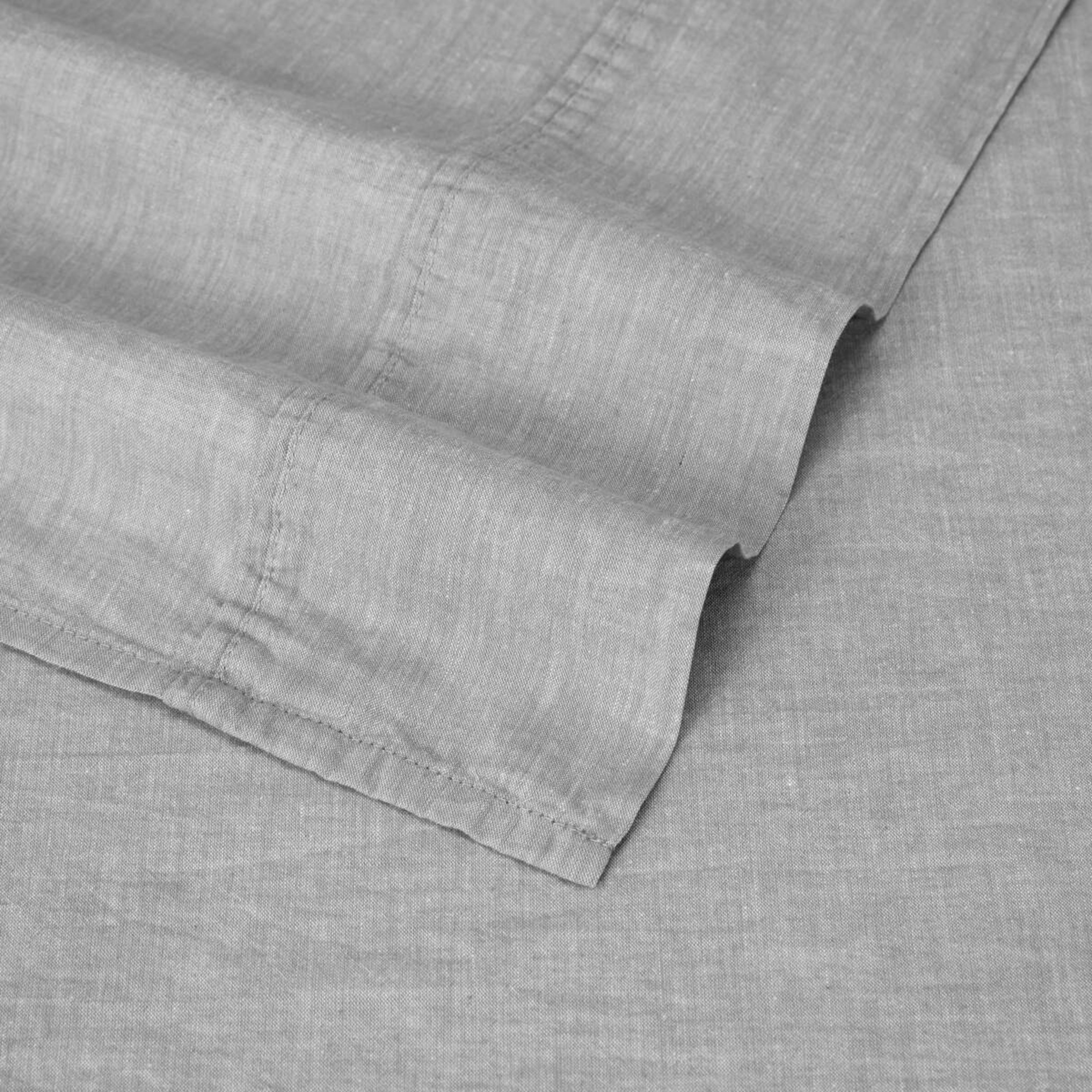 4 Stonewashed Chambray Cotton Sheet Set - King Bed, Grey, 4 of 7