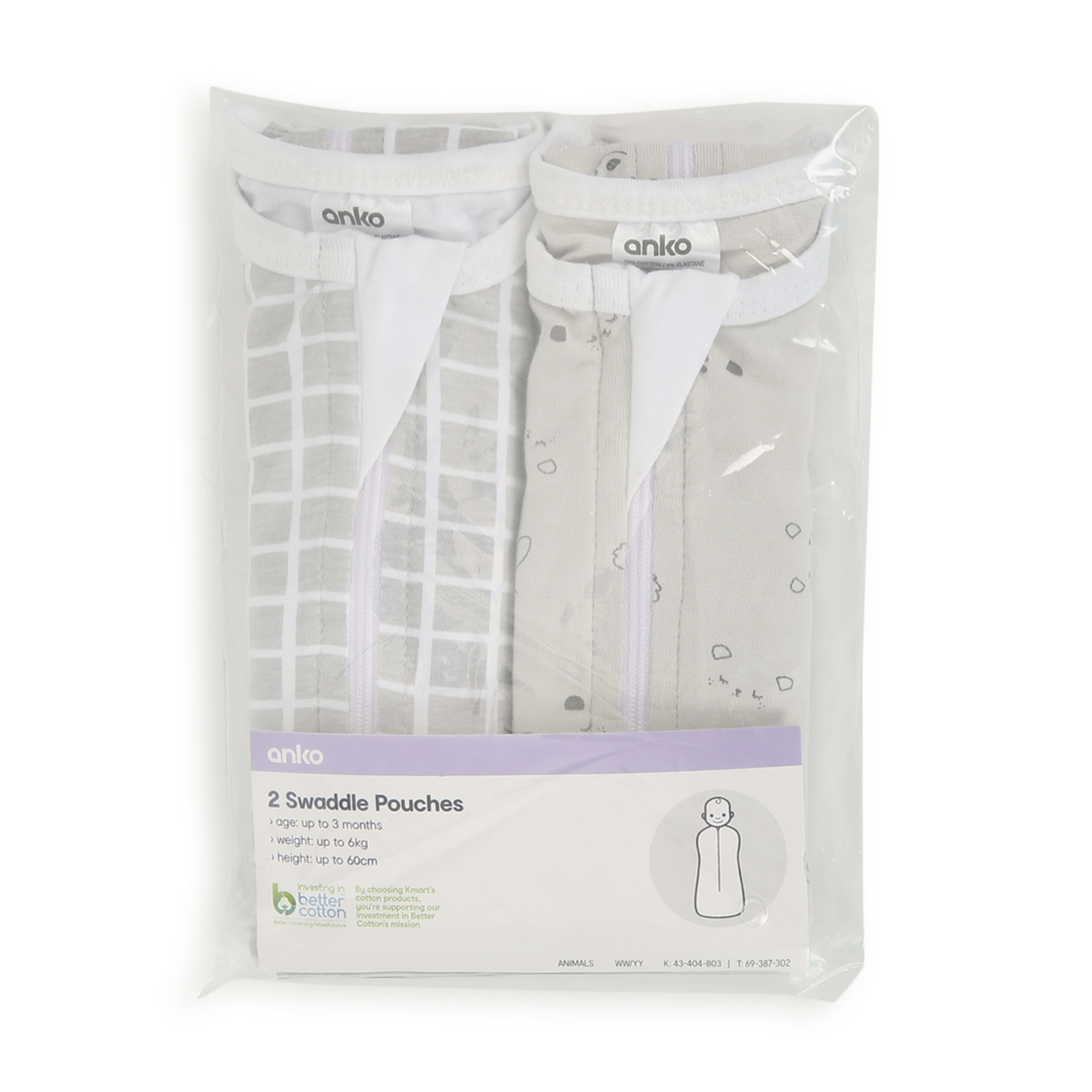 2 Pack Swaddle Pouches Animals Kmart