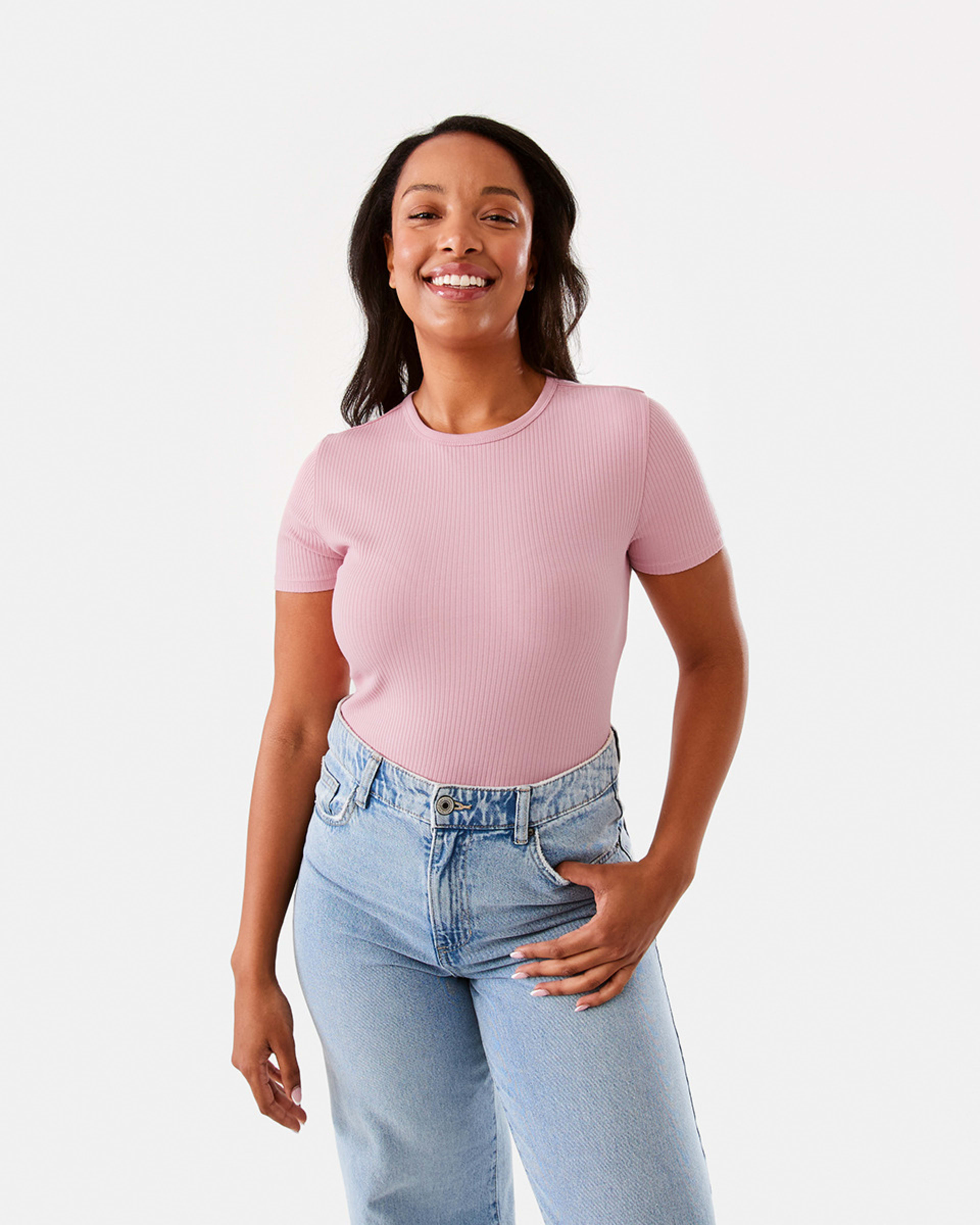 1 Short Sleeve Rib Crew Neck T-shirt Viola Pink, 1 of 7