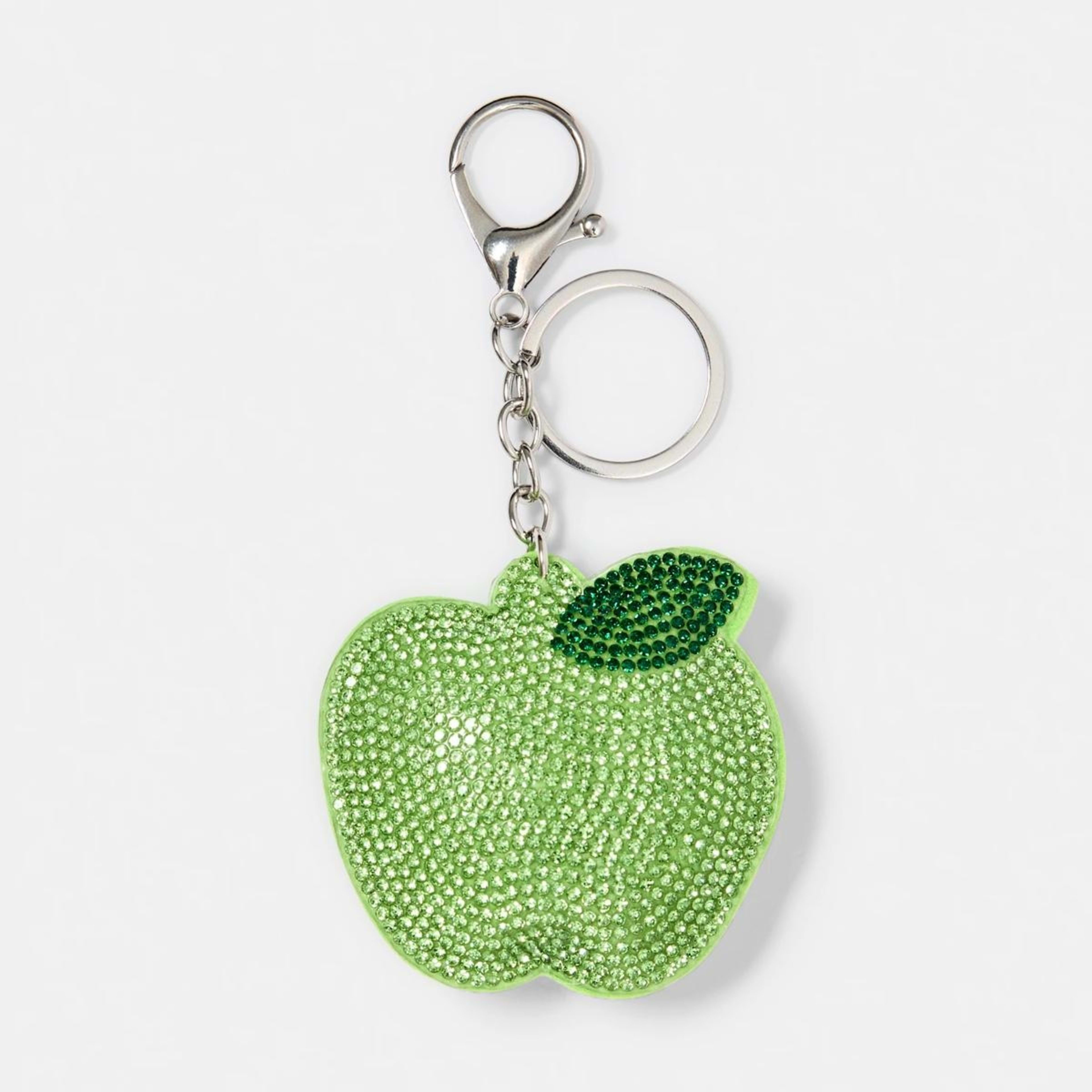 1 Sparkle Apple Bag Charm Keyring - Silver Tone