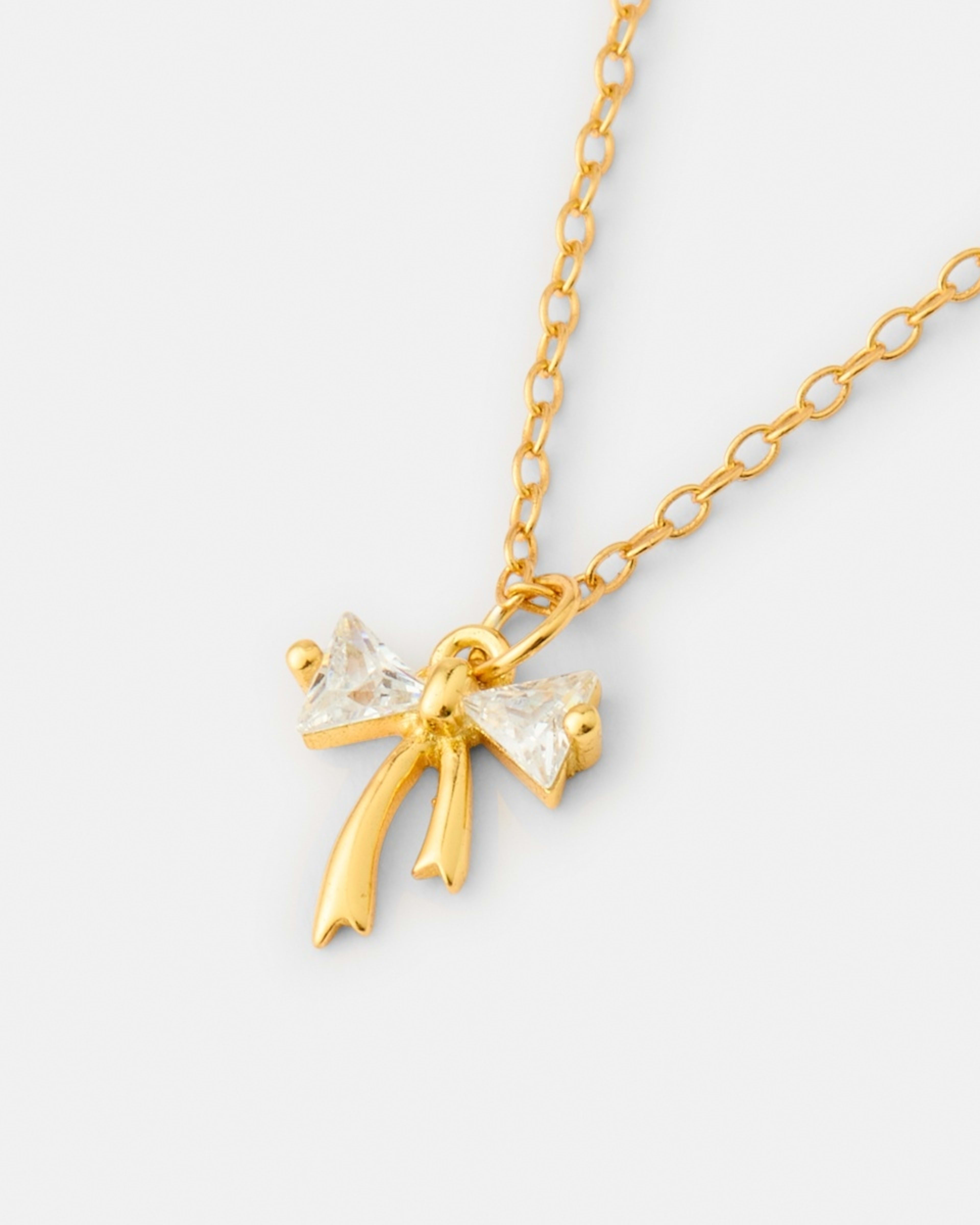 1 Cubic Zirconia Gold Plated Sterling Silver 925 Bow Necklace Gold