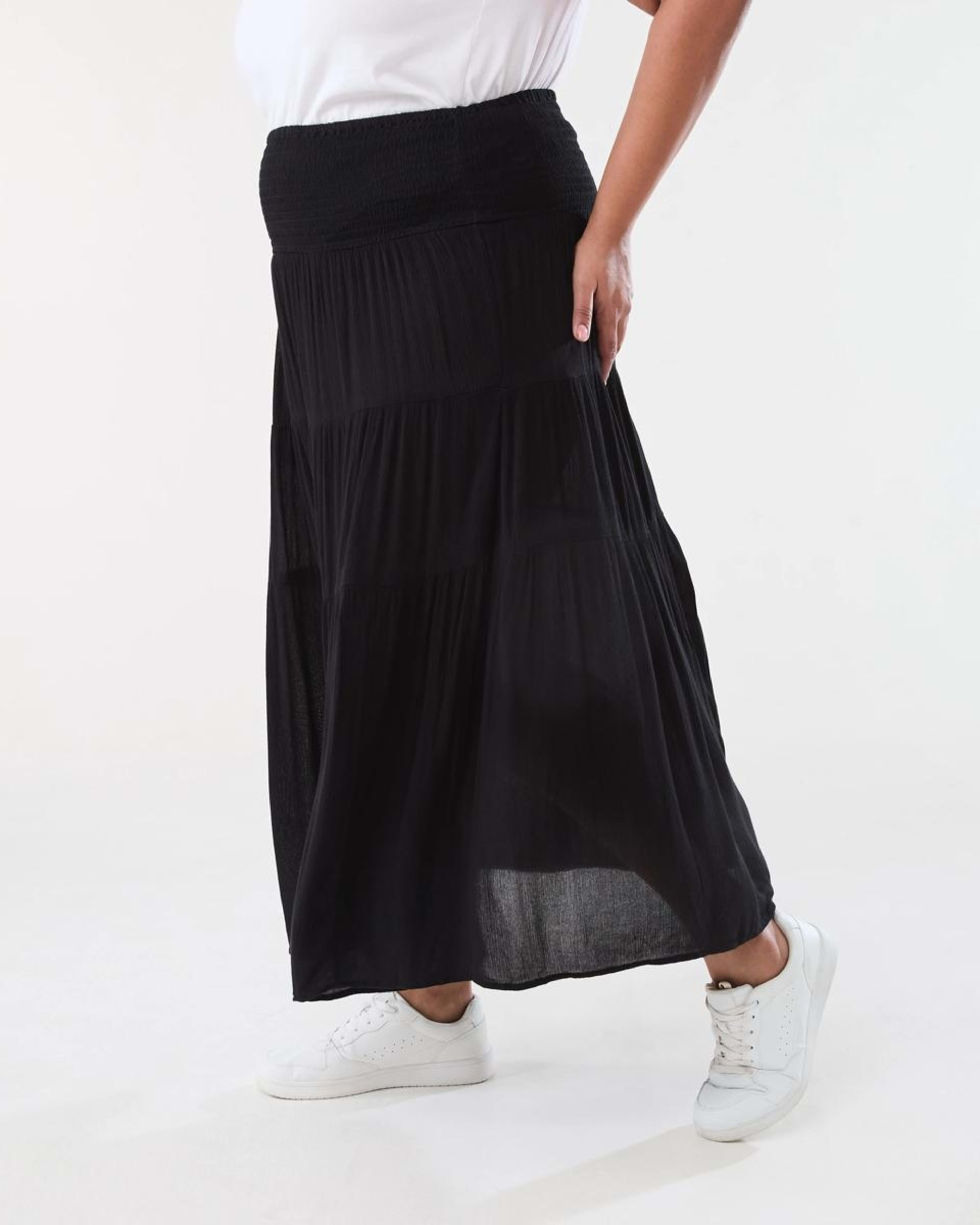 2 Curve Multi Tiered Textured Maxi Skirt BLACK, 2 of 5