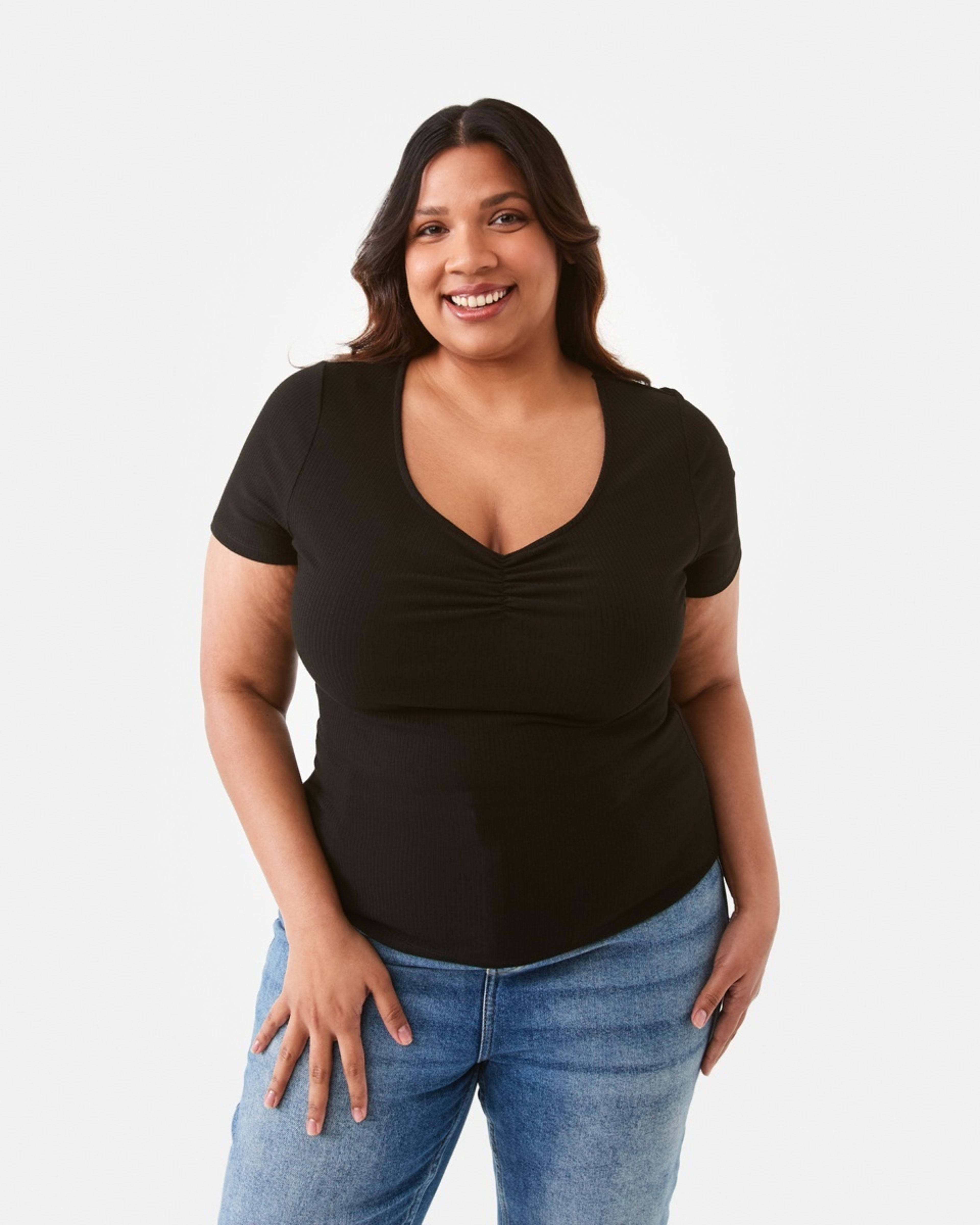 1 Curve Short Sleeve Ruch Top Black