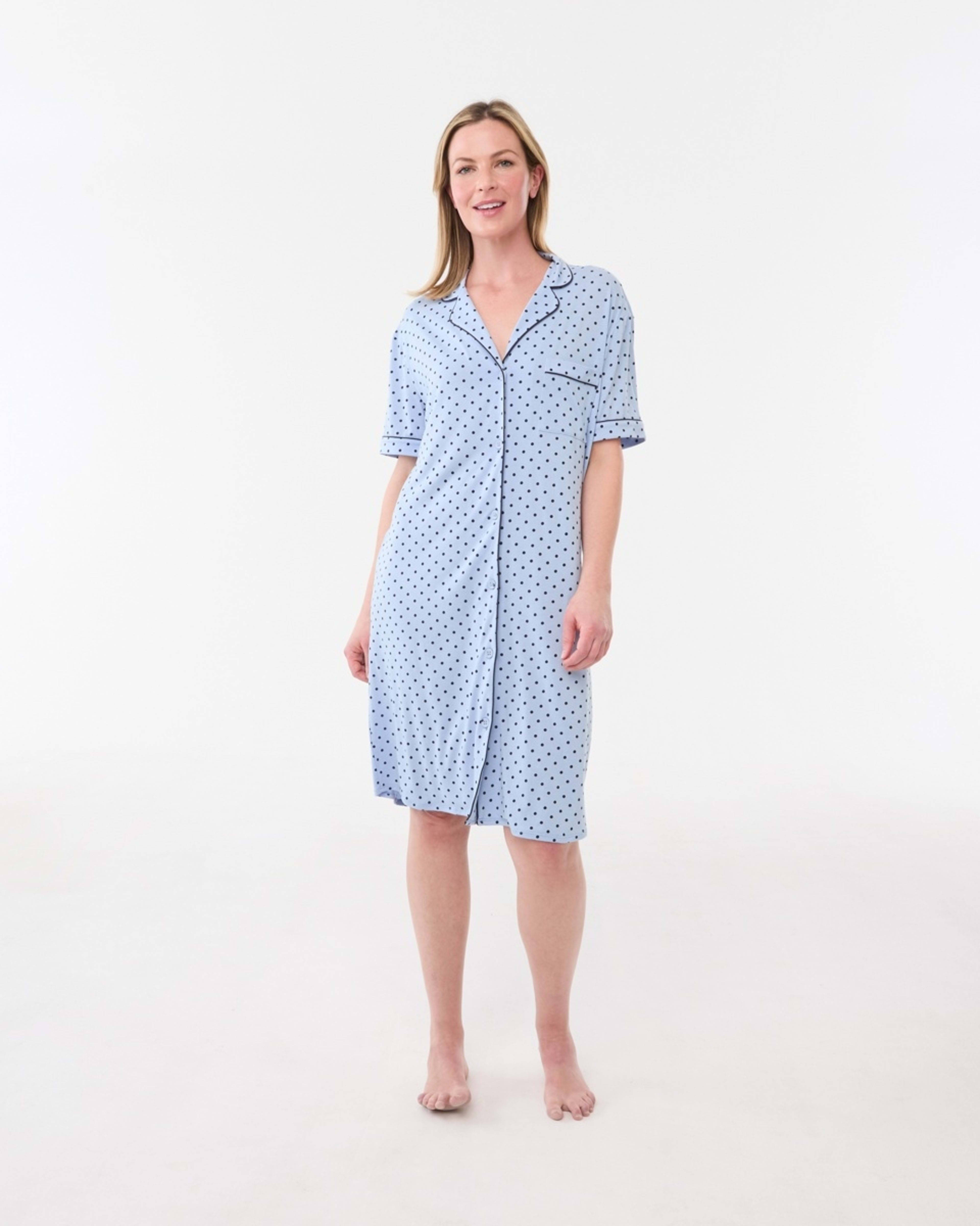1 Short Sleeve Button Through Comfort Nightie LARGE SPOT BRUNI BLUE, 1 of 5