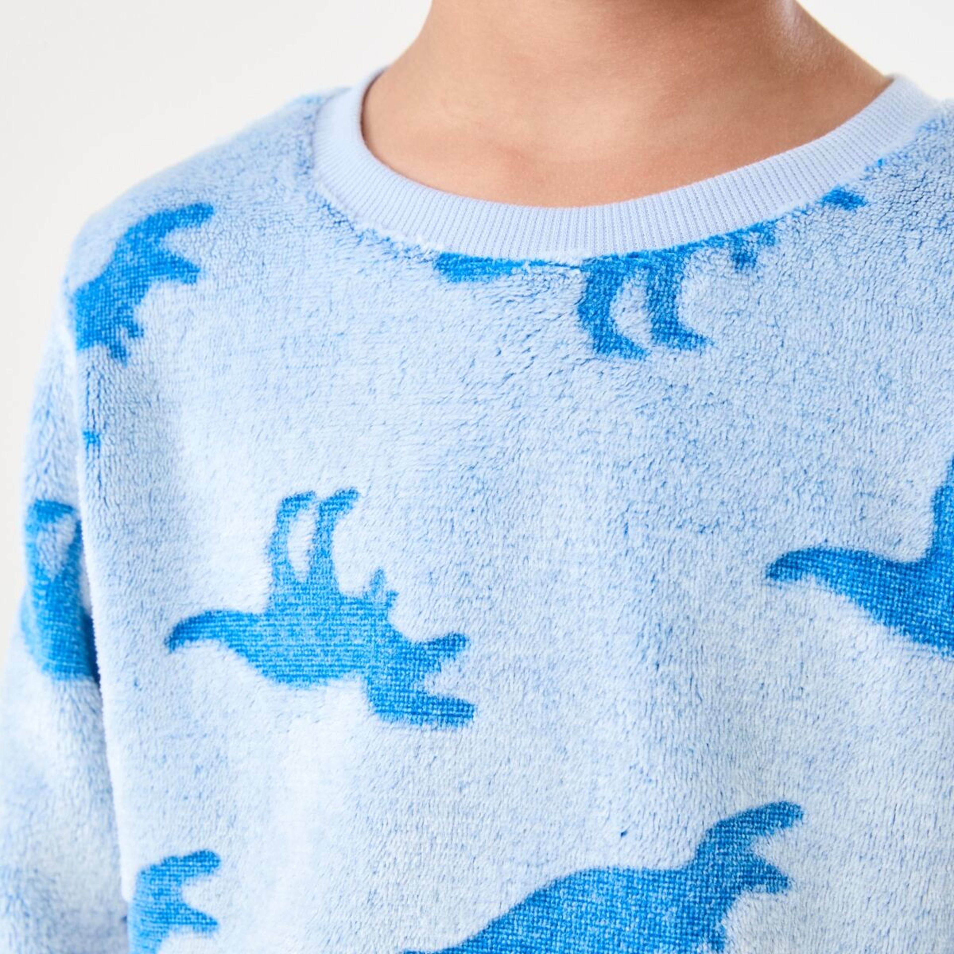 4 Fluffy Pyjama Set Blue Dinos, 4 of 9