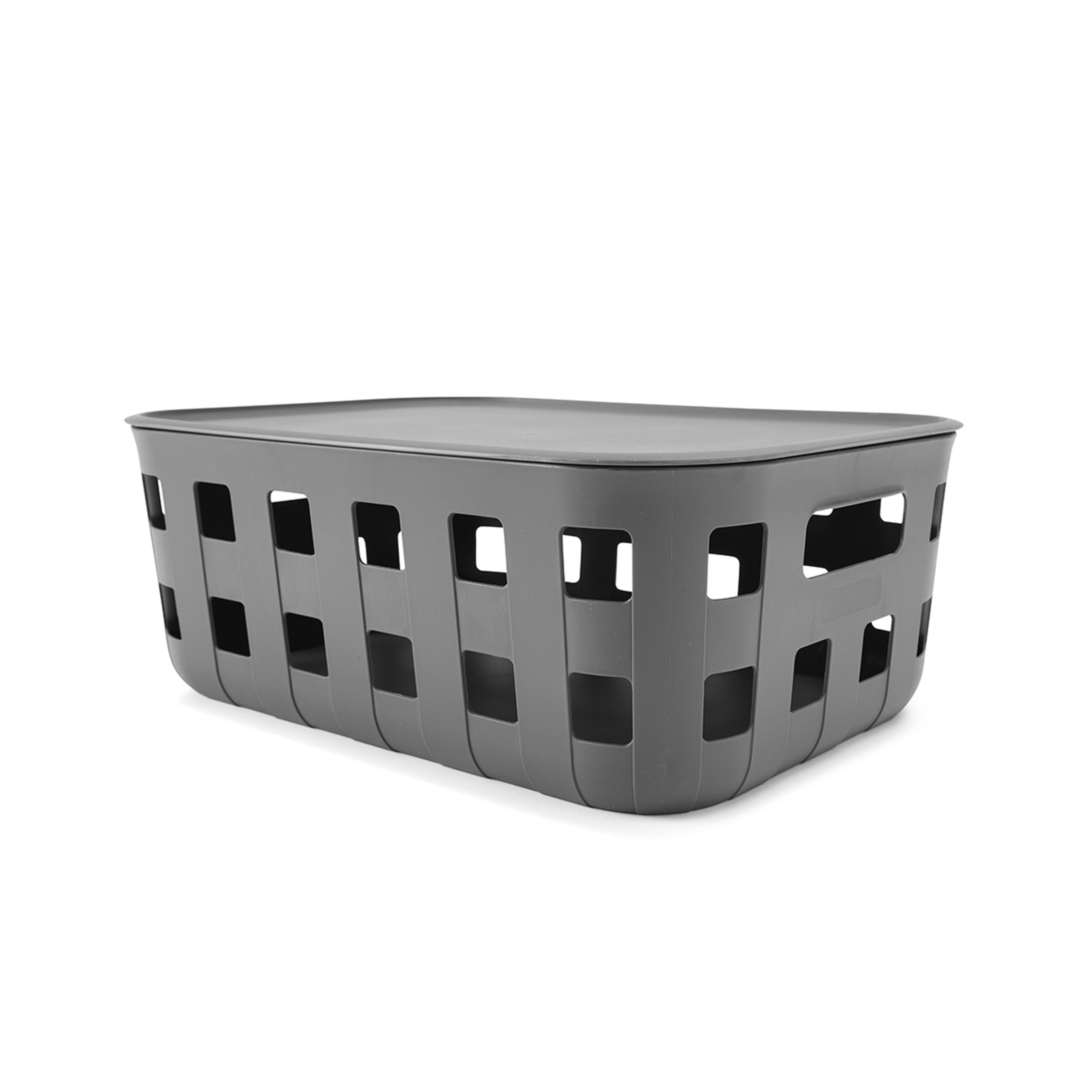 2 12L Rectangle Trellis Basket with Lid - Charcoal, 2 of 9