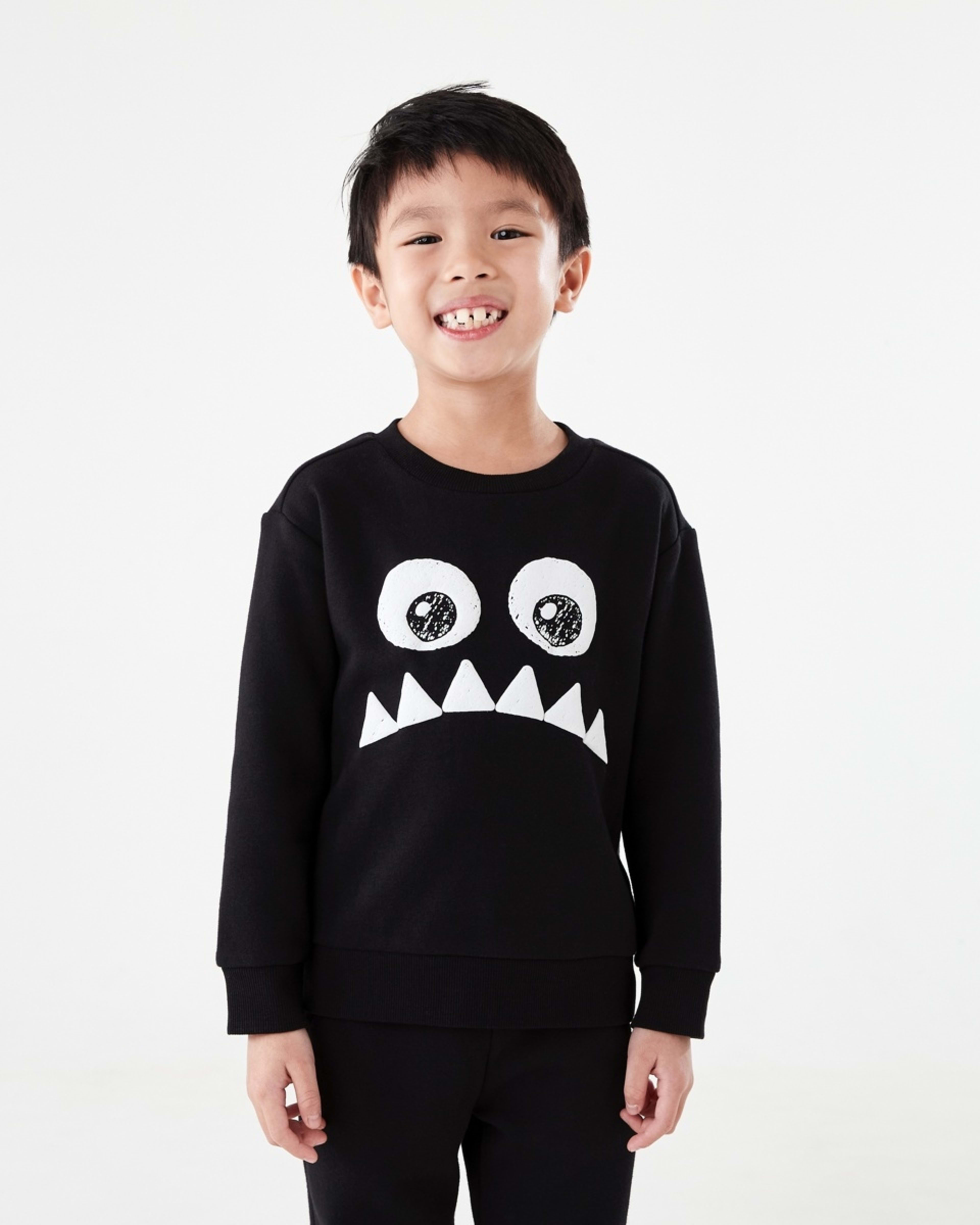 1 Print Crew Neck Sweatshirt Blk Monst, 1 of 8