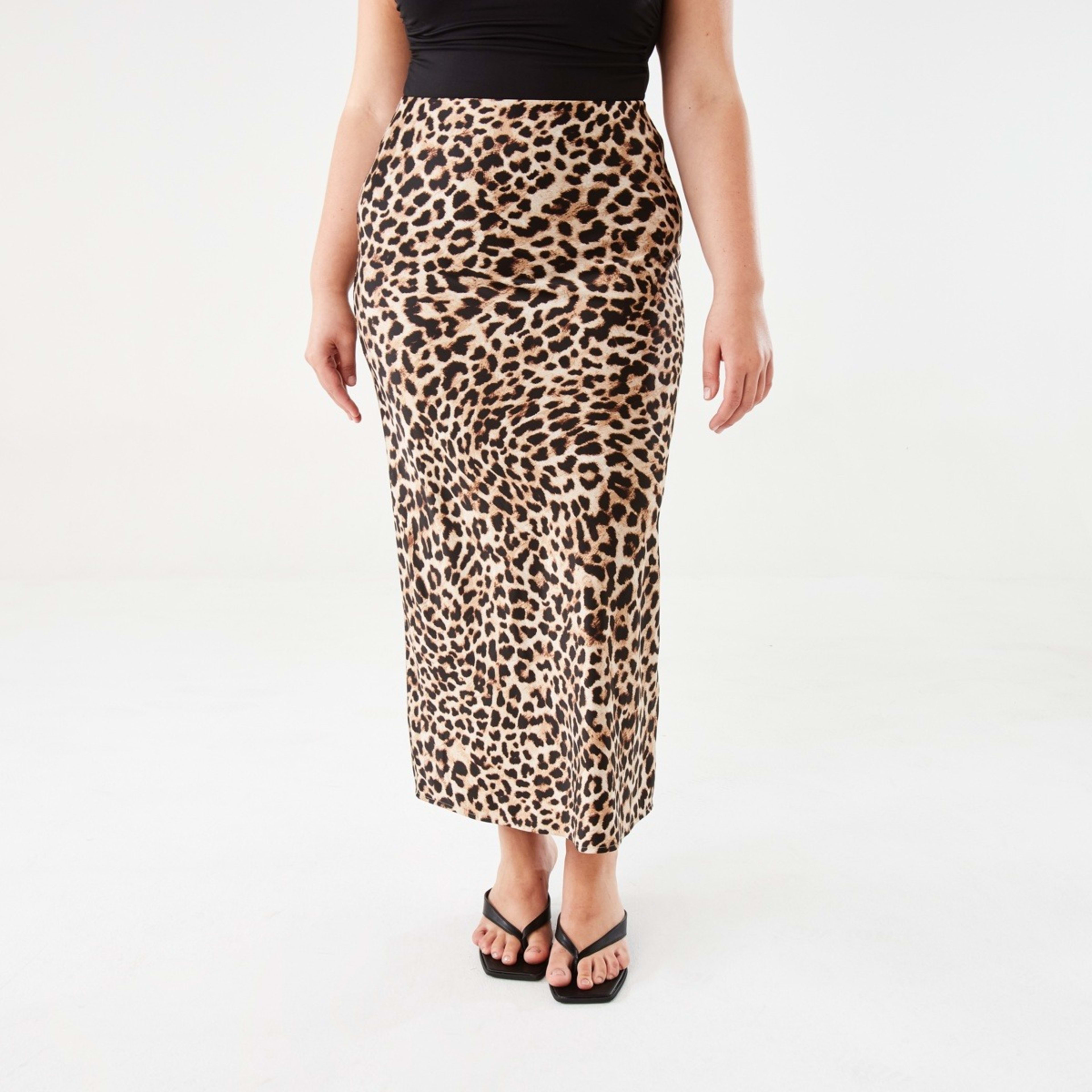 1 Satin Slip Maxi Skirt Leopard Brown Coco, 1 of 8