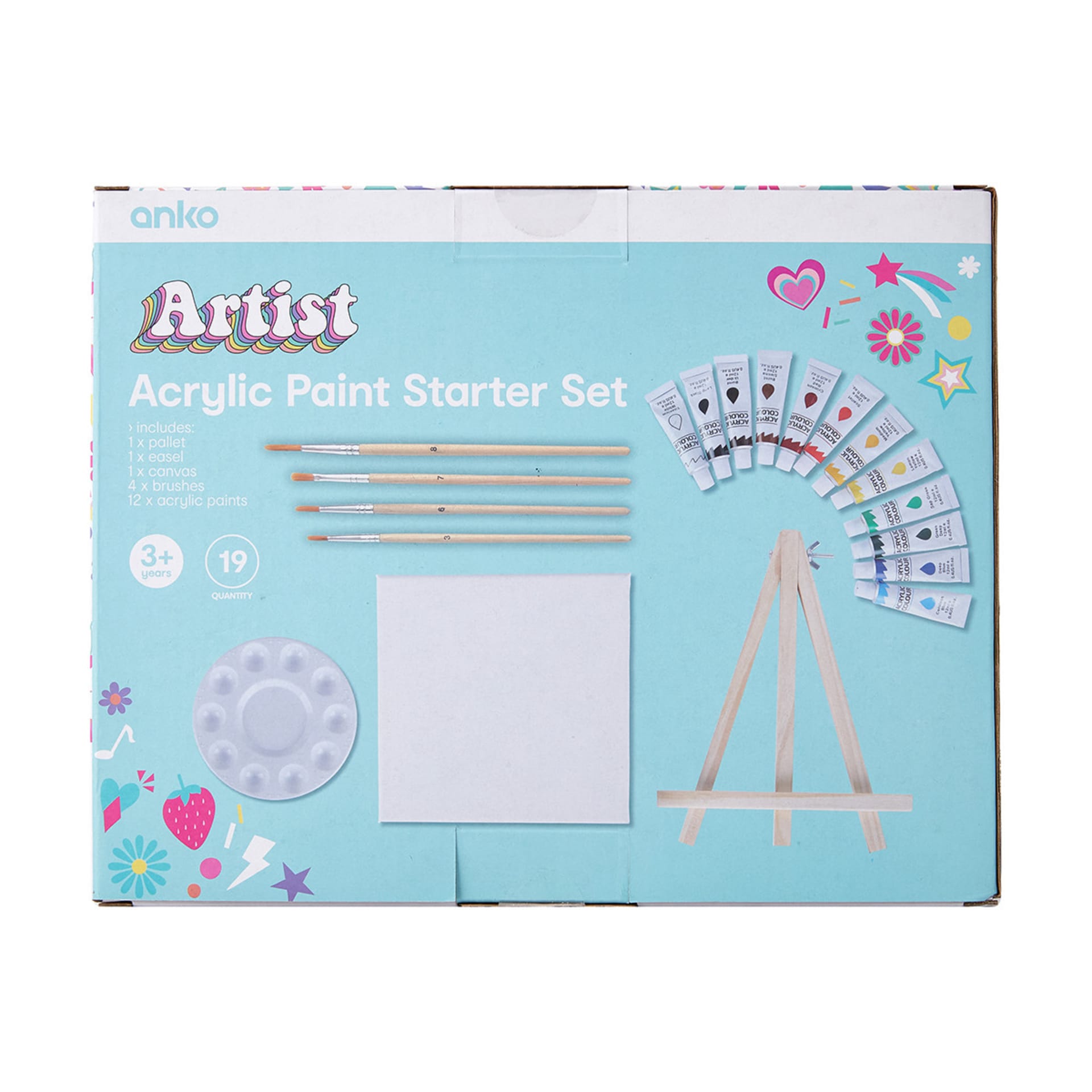 19 Piece Artist Acrylic Paint Starter Set Kmart