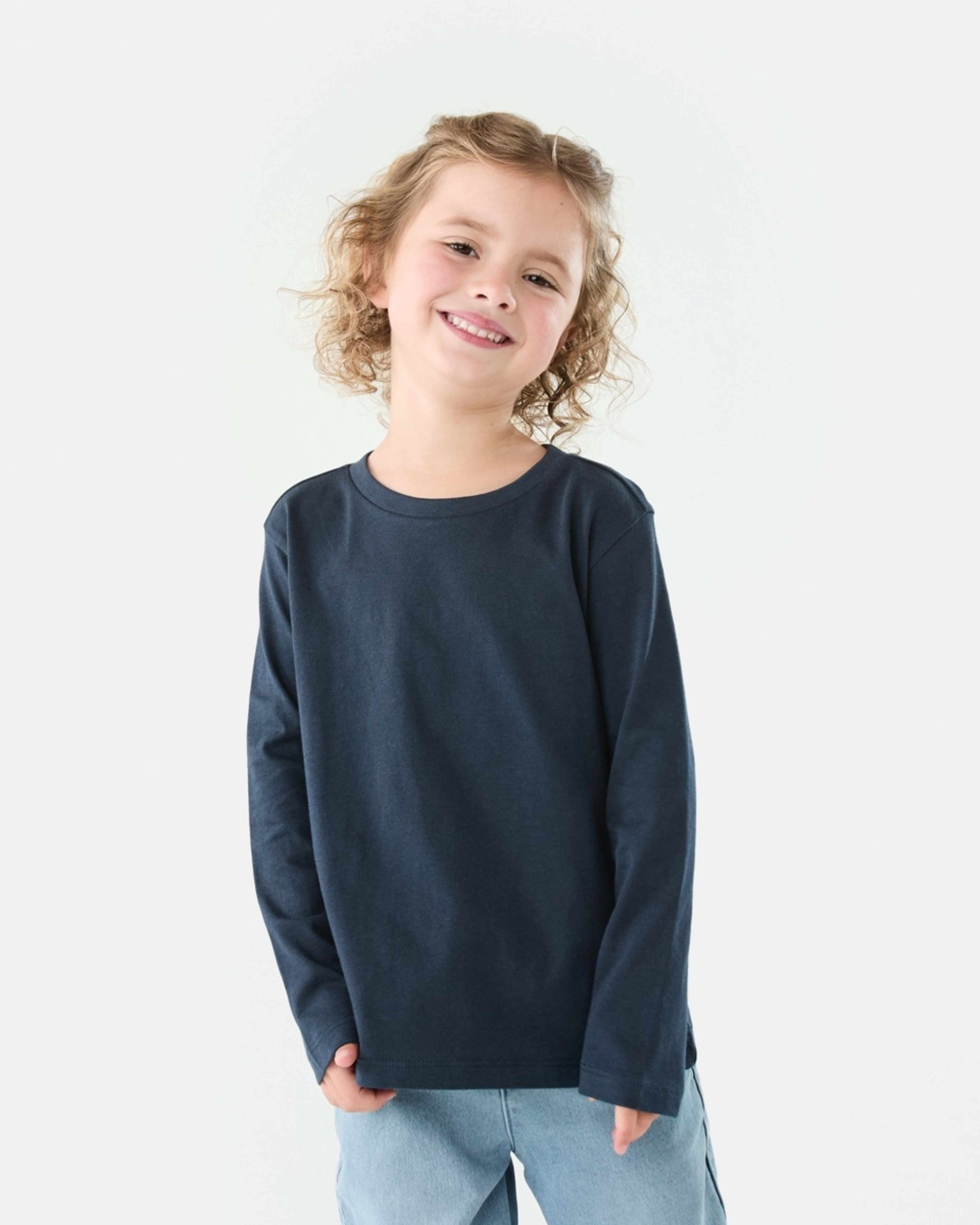 1 Long Sleeve Plain T-shirt Dress Blue, 1 of 8
