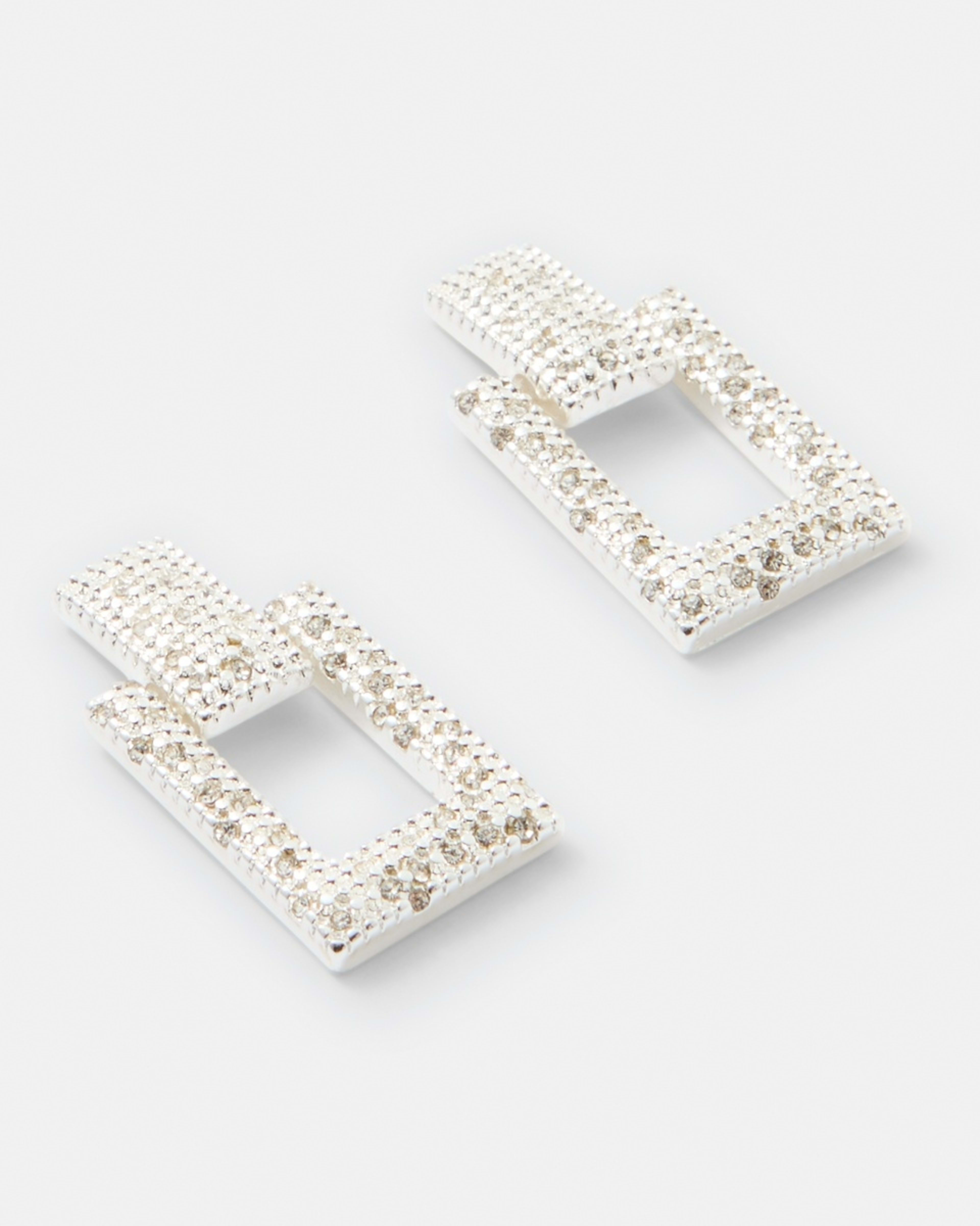 2 Square Diamante Drop Earrings - Silver Tone Silver, 2 of 4