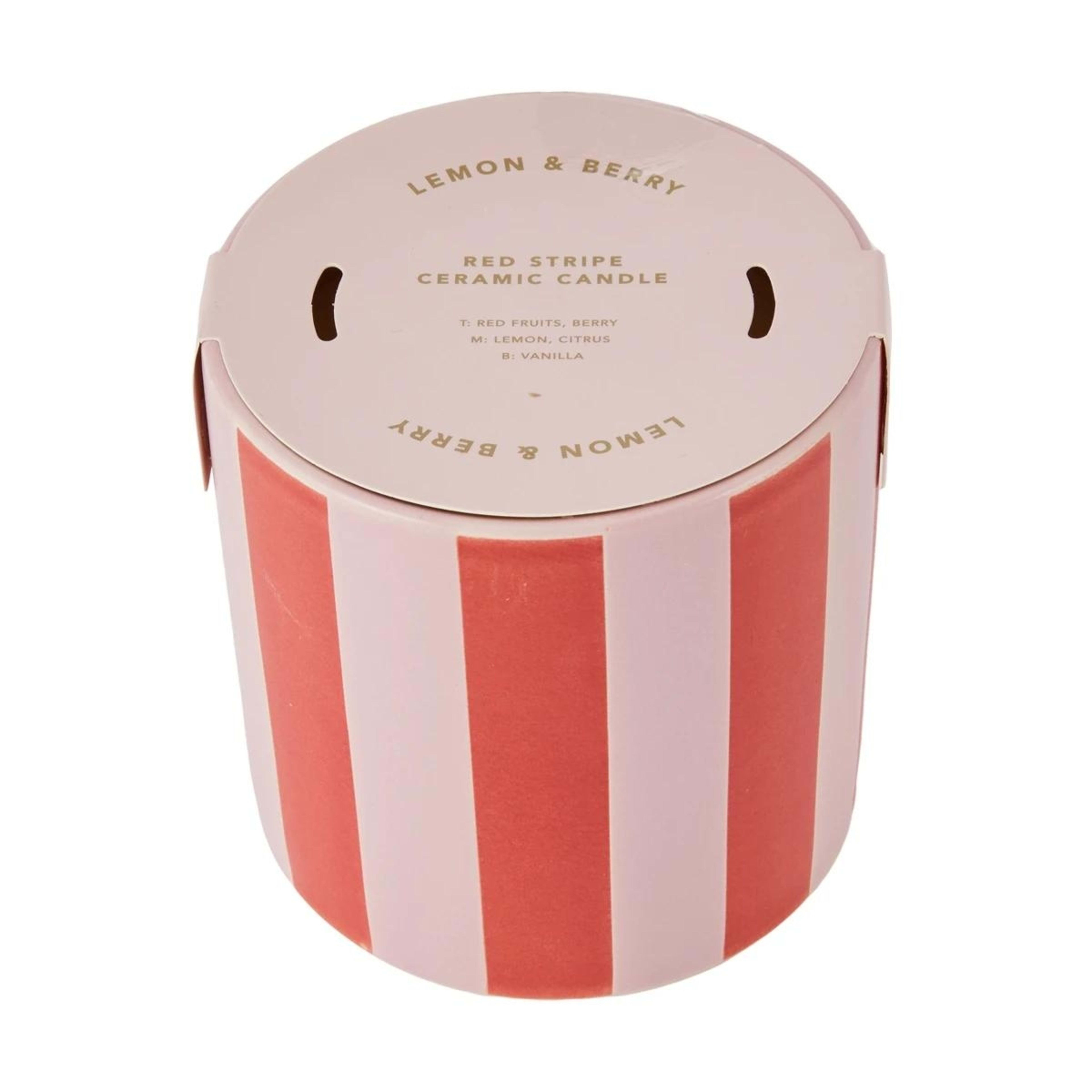 3 Lemon and Berry Red Stripe Ceramic Candle, 3 of 3