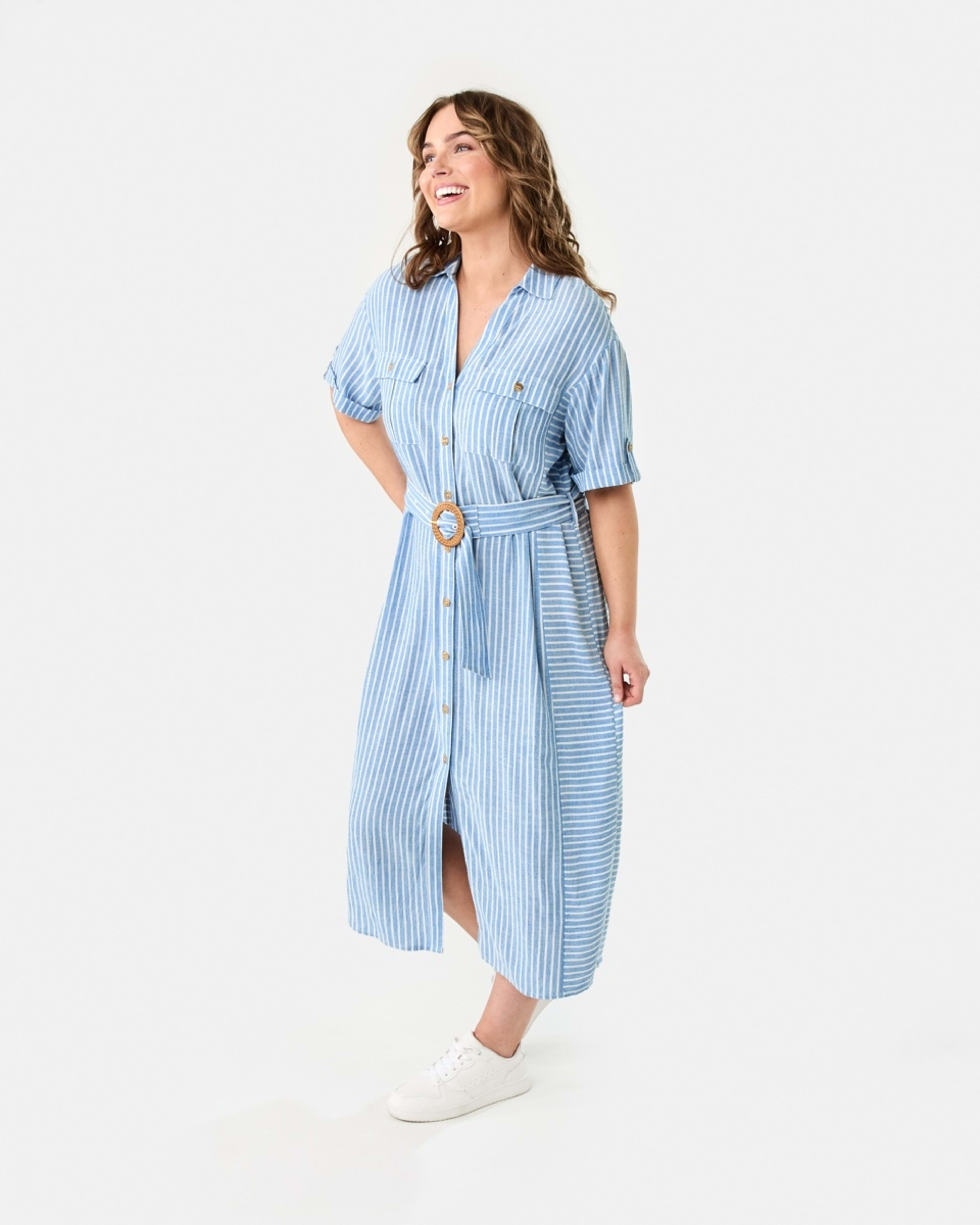 3 Short Sleeve Utility Shirt Midi Dress RESORT STRIPE BLUE MARINE, 3 of 8