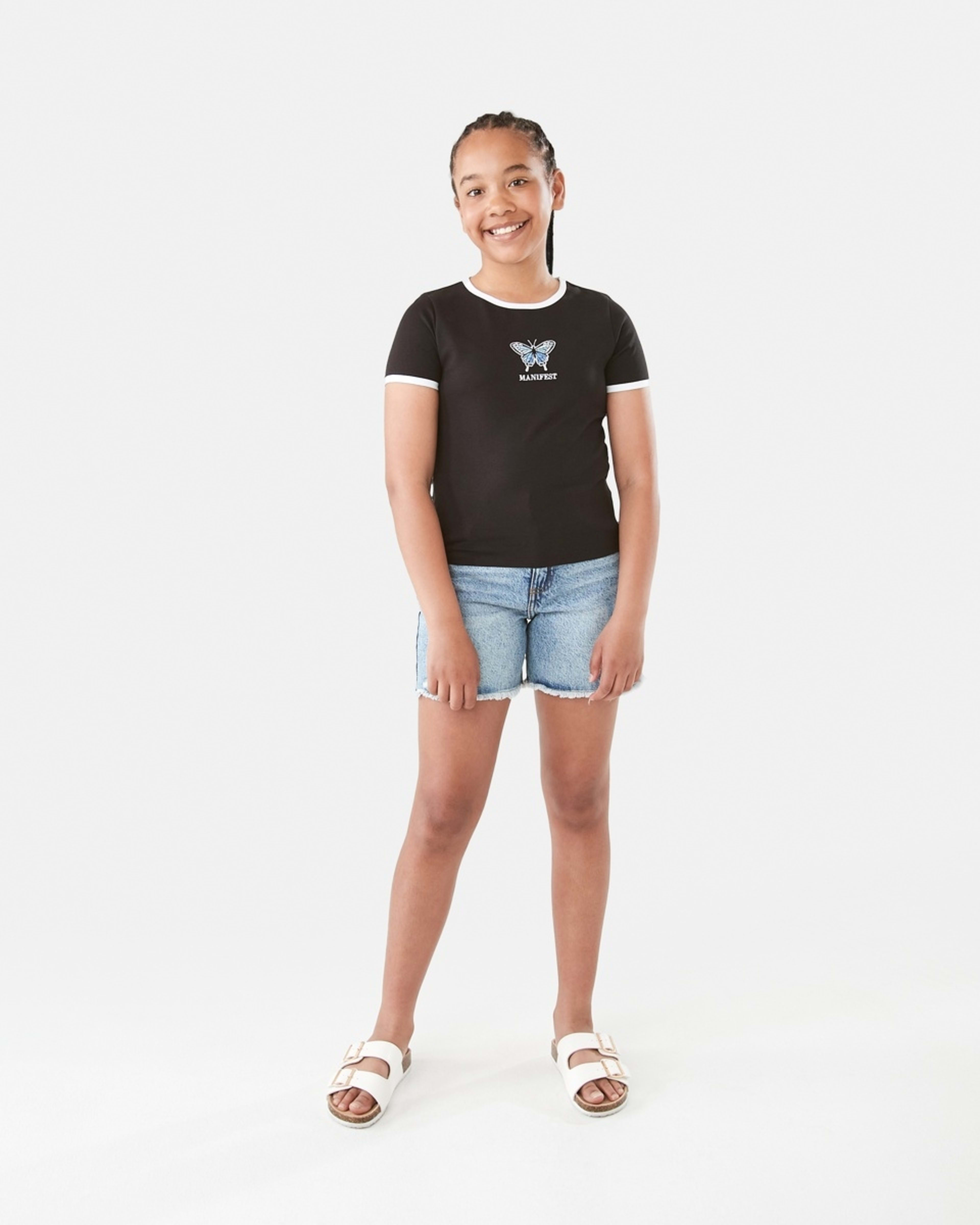 6 Short Sleeve Ringer T-shirt Manifest Butterfly Black, 6 of 9