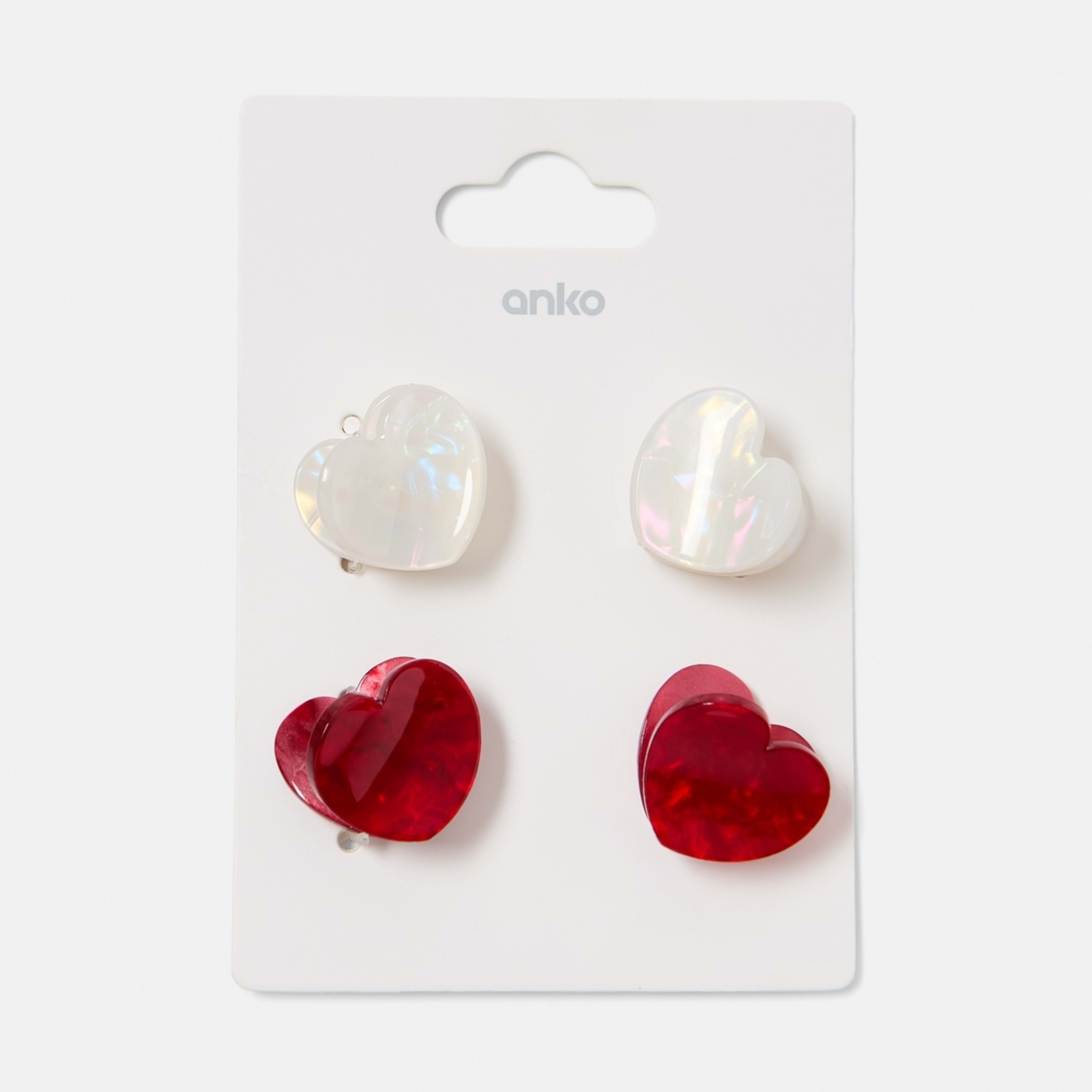 4 4 Pack Red and White Mini Heart Hair Claw Clips, 4 of 4