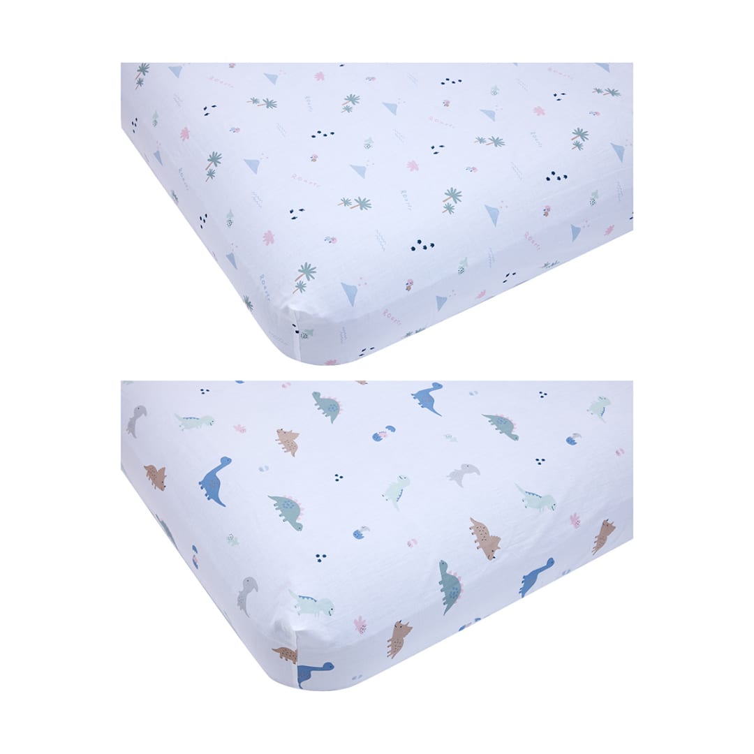2 Pack Organic Cotton Fitted Cot Sheets Dino Print Kmart