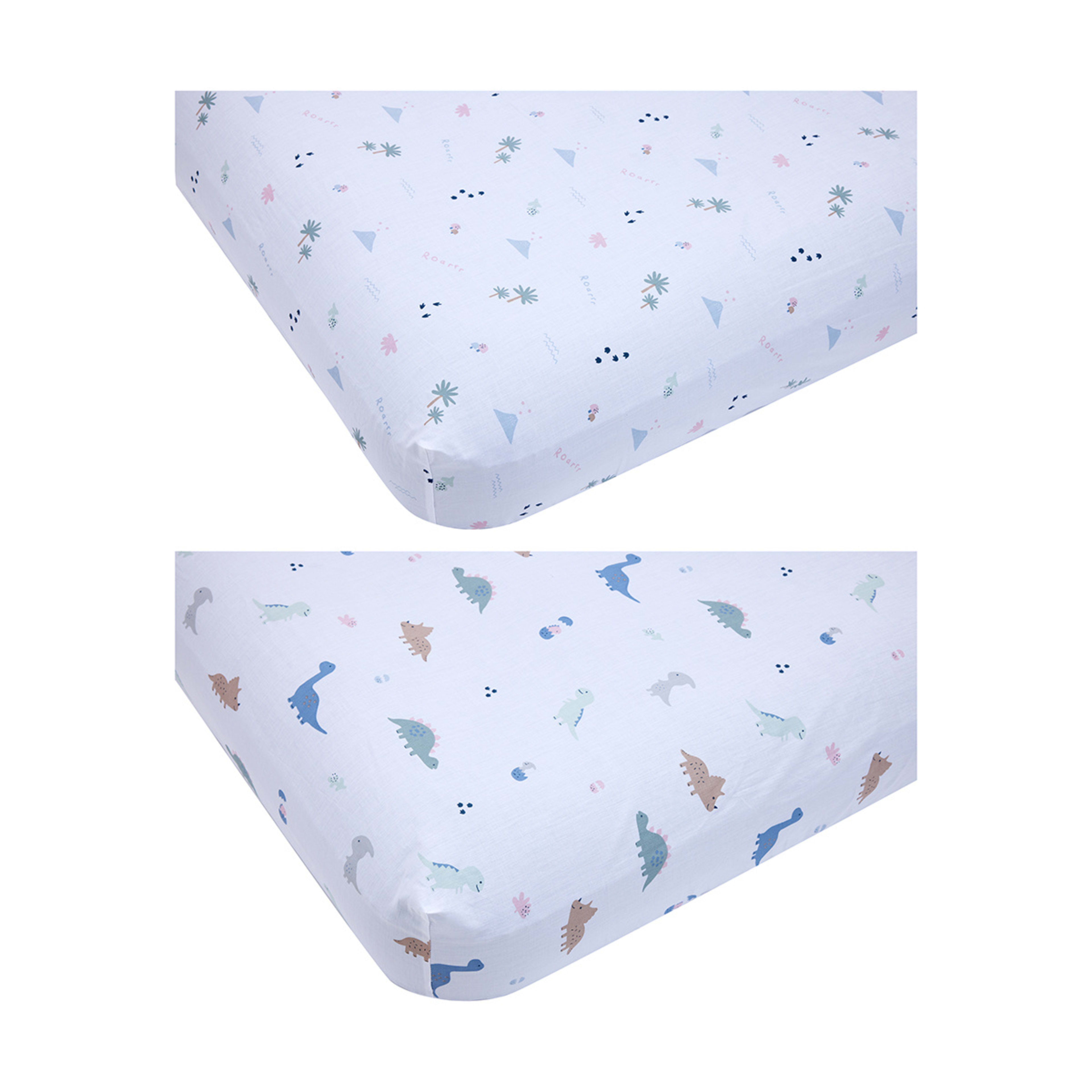 2 Pack Organic Cotton Fitted Cot Sheets Dino Print Kmart
