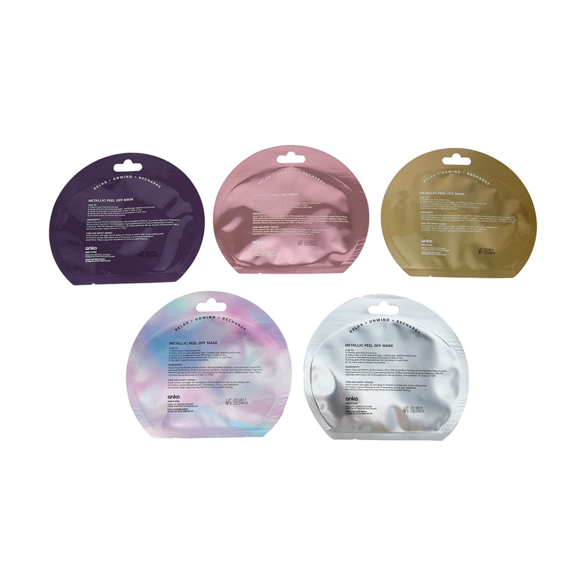 5 Pack Metallic Moments Peel Off Face Masks Kmart