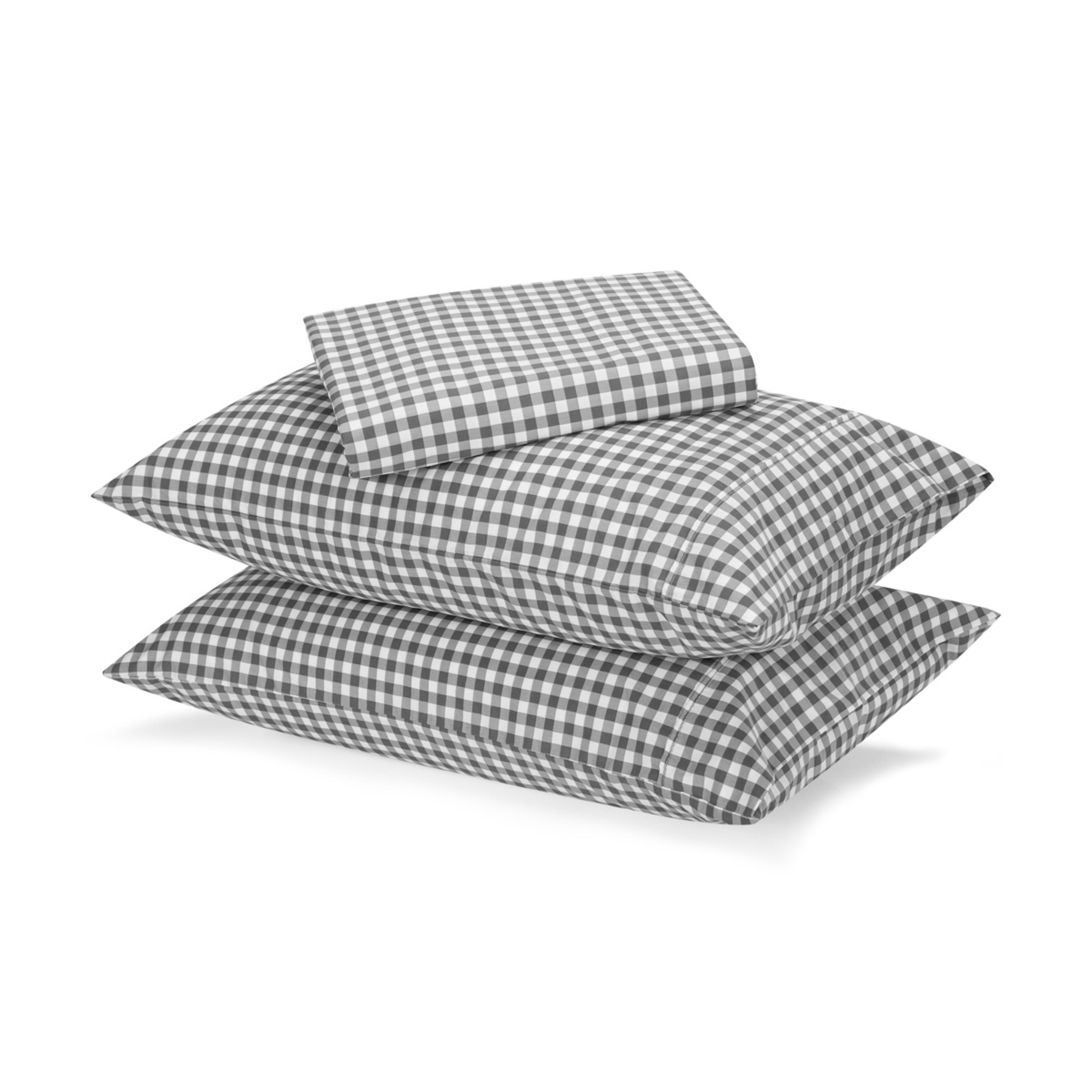 1 250 Thread Count Gingham Cotton Sheet Set - Double Bed, Grey