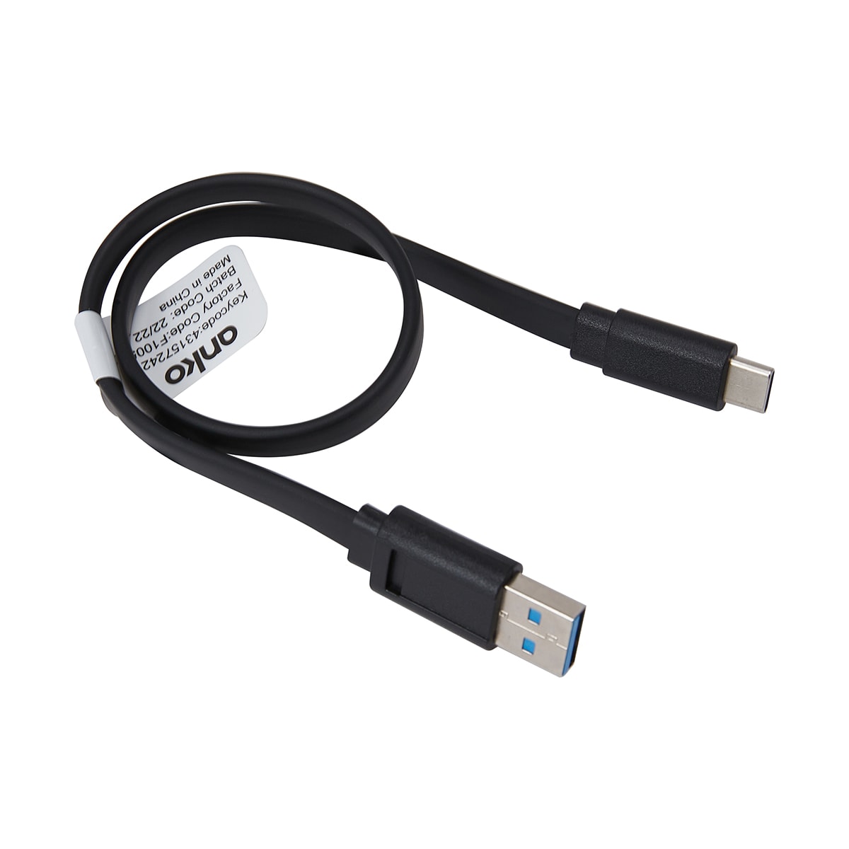 USB-A to USB-C Short Noodle Black Cable - 30cm - Kmart