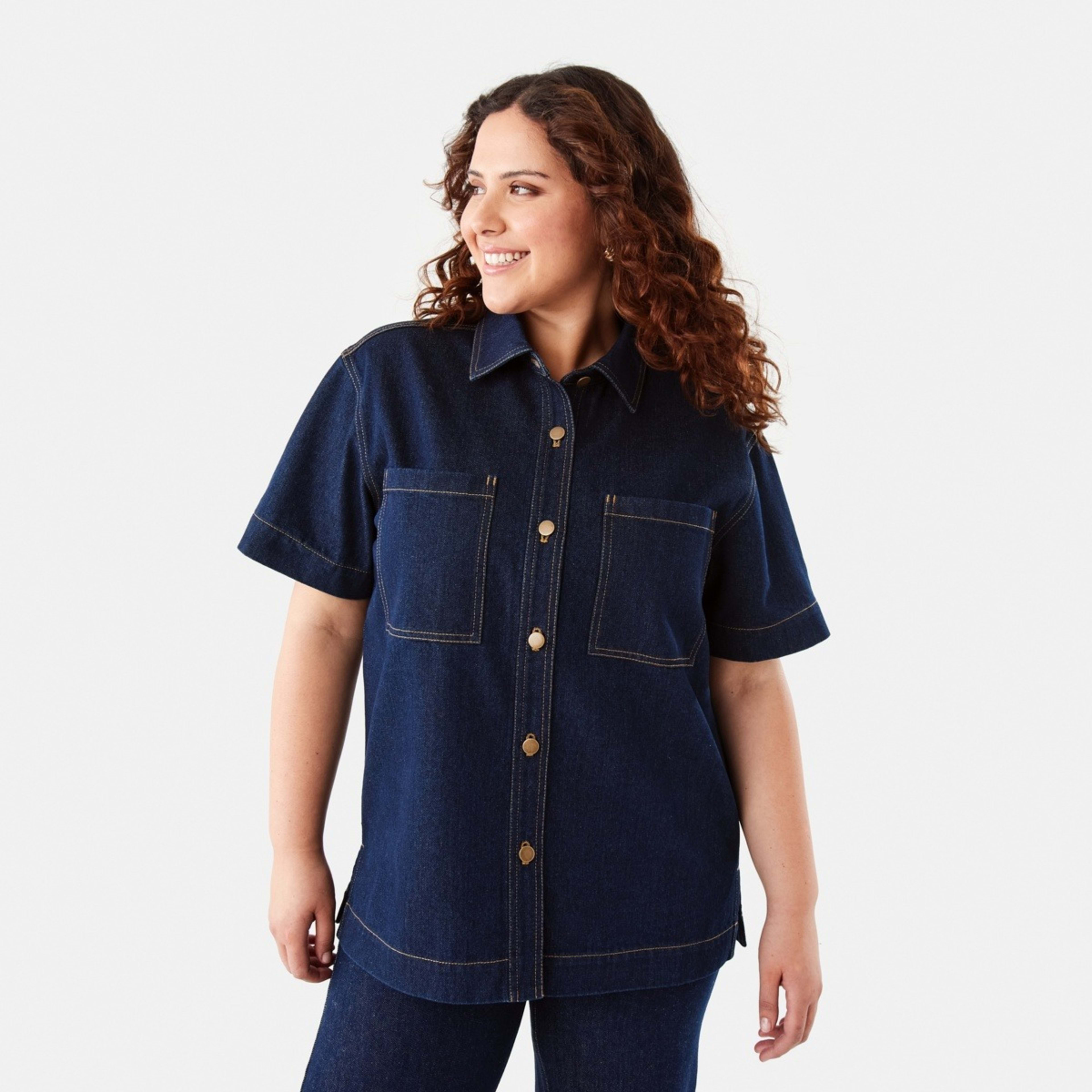 1 Short Sleeve Denim Shirt Indigo Wash, 1 of 10