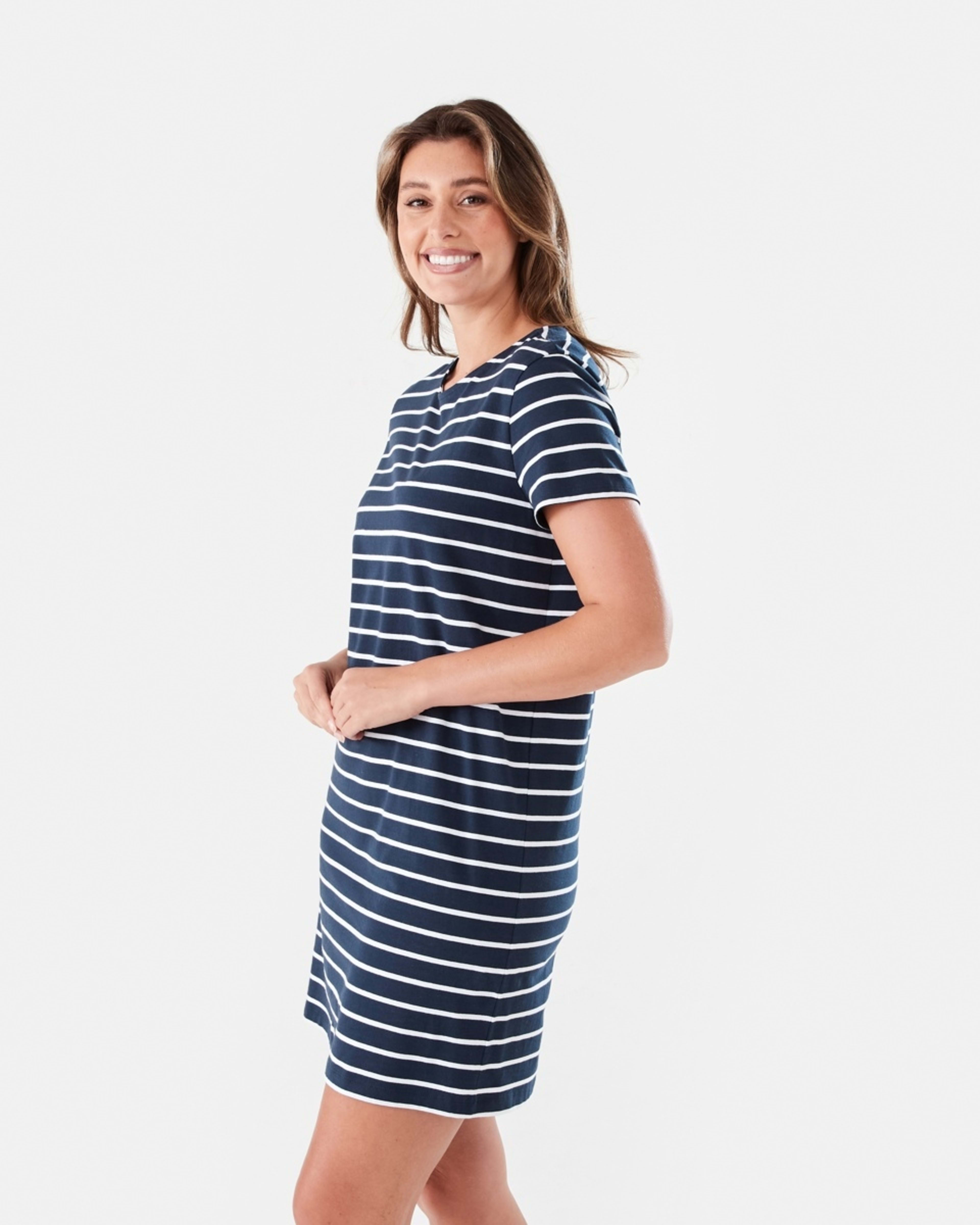 2 Short Sleeve Relaxed T-shirt Mini Dress STRIPE NAVY BLAZER, 2 of 6