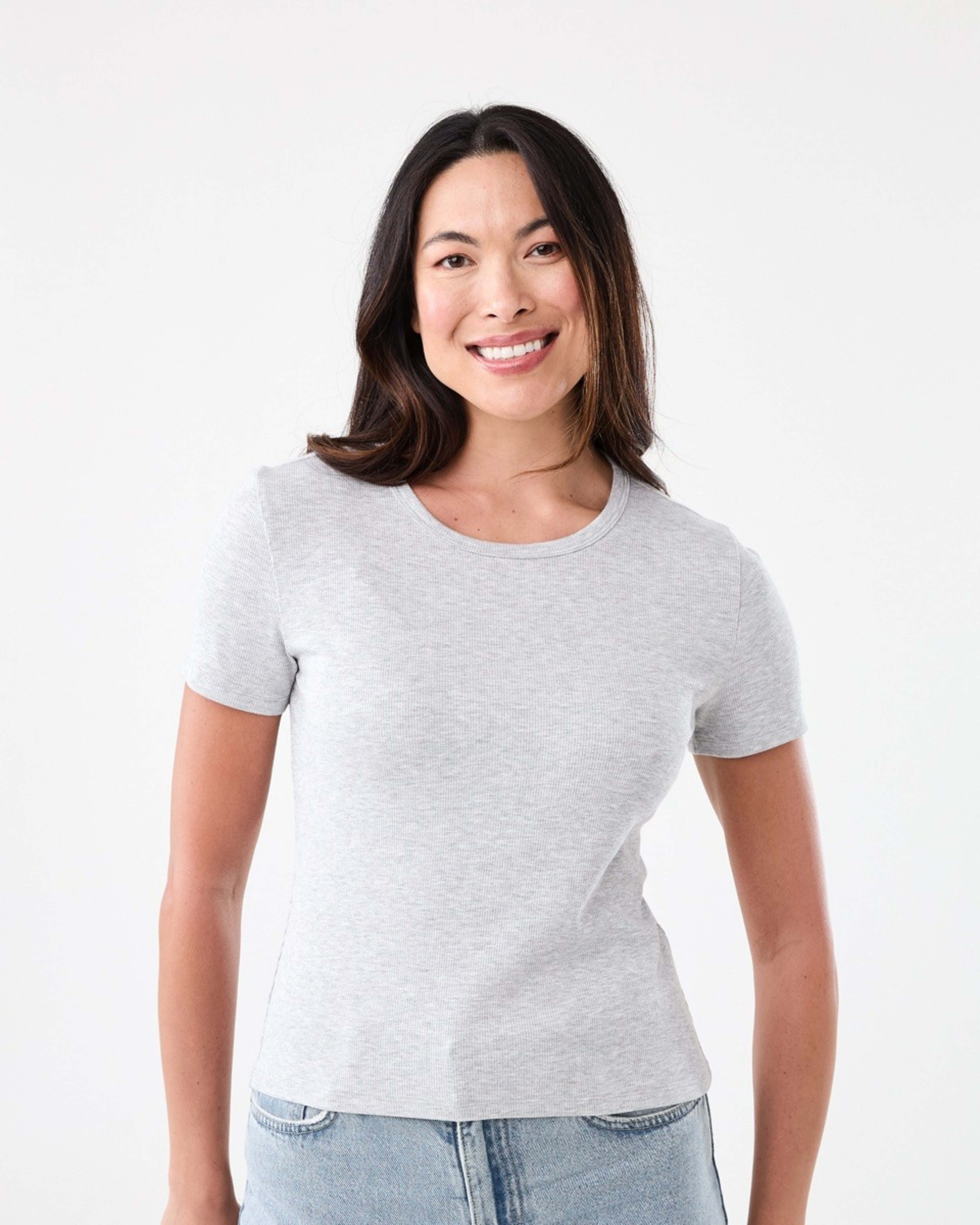 1 Short Sleeve Rib Crew Neck T-shirt SILVER MARLE