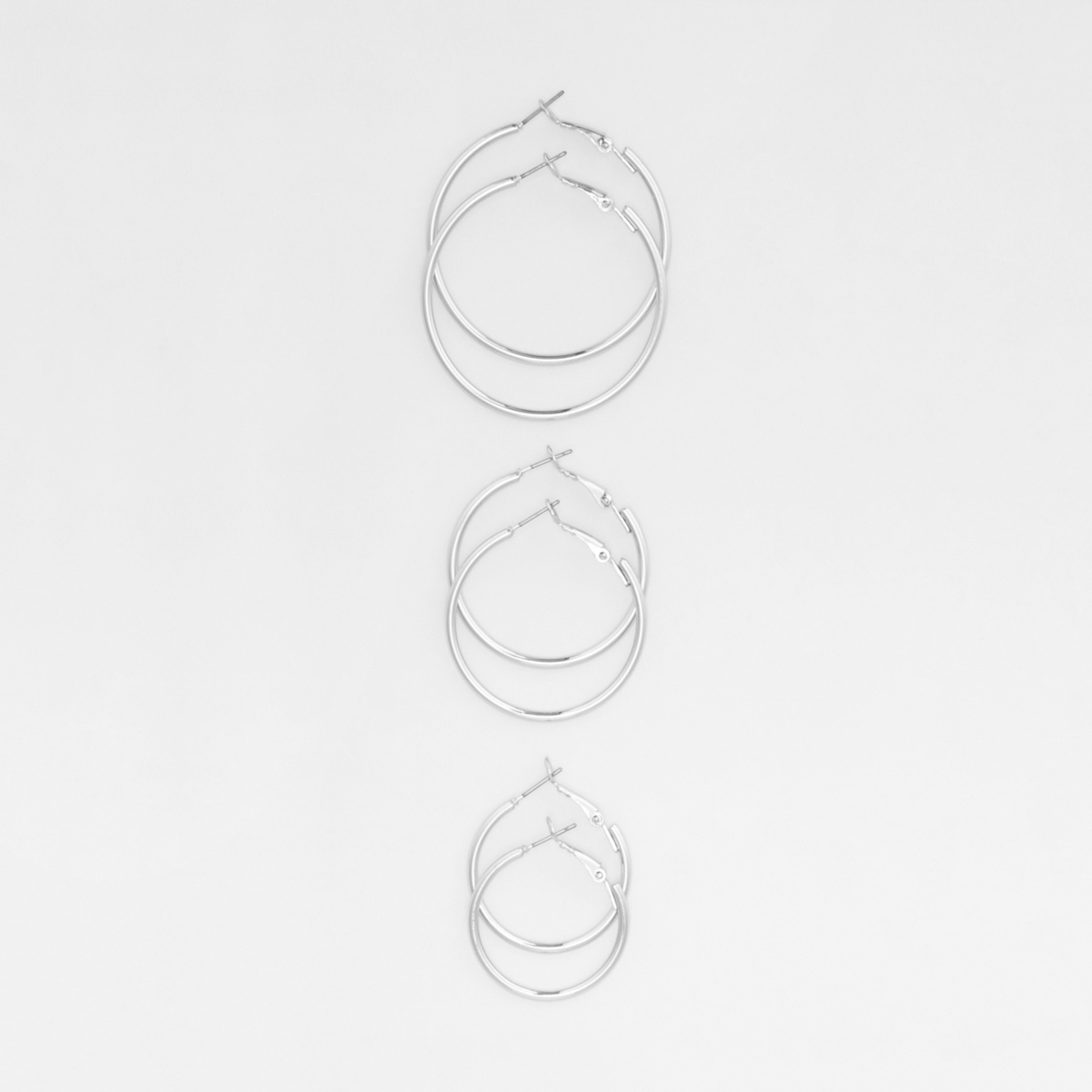 1 3 Pack Thin Hoop Earrings - Silver Tone