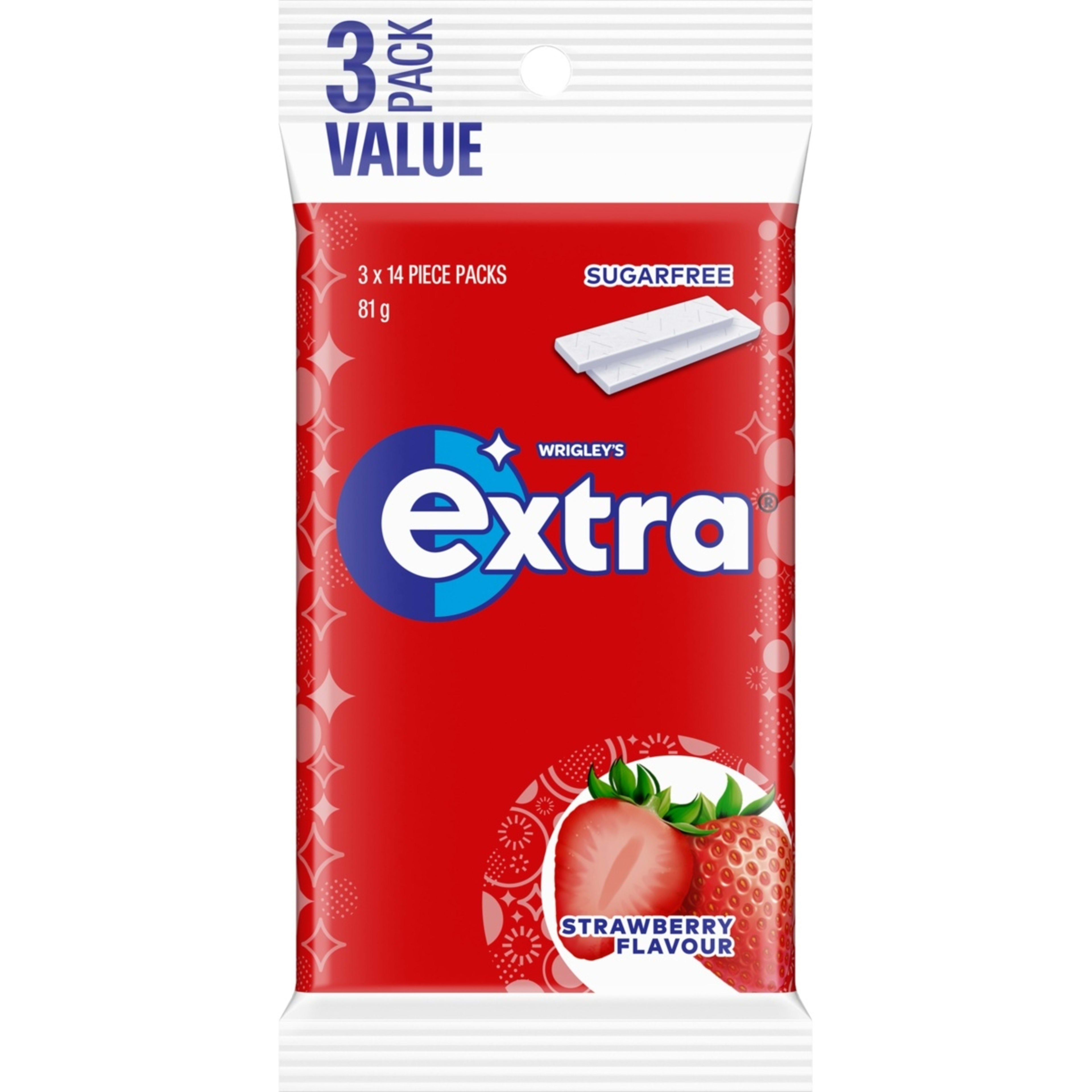 1 3 Pack Wrigley's Extra Strawberry Chewing Gum 81g