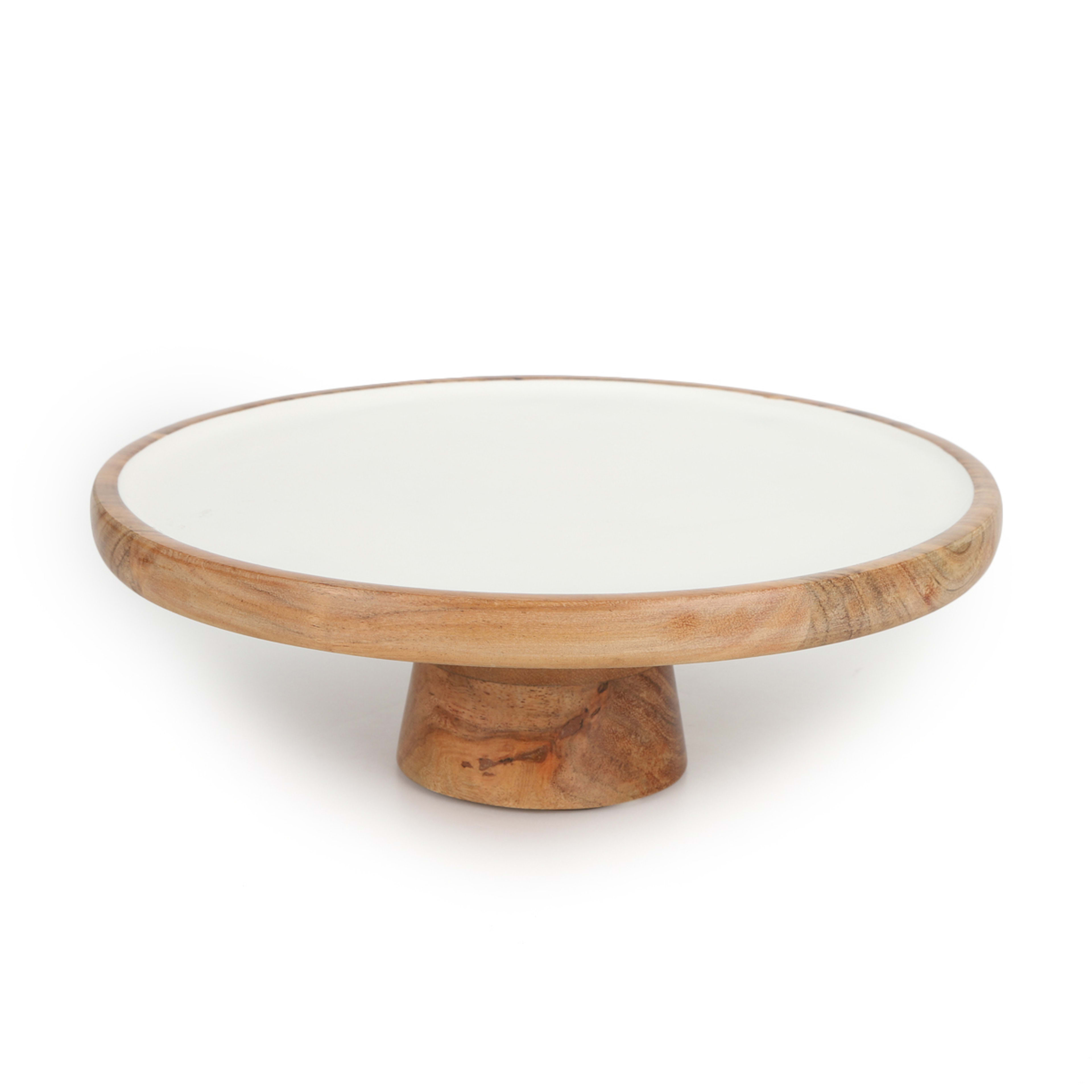 1 White Enamel and Acacia Wood Serve Stand