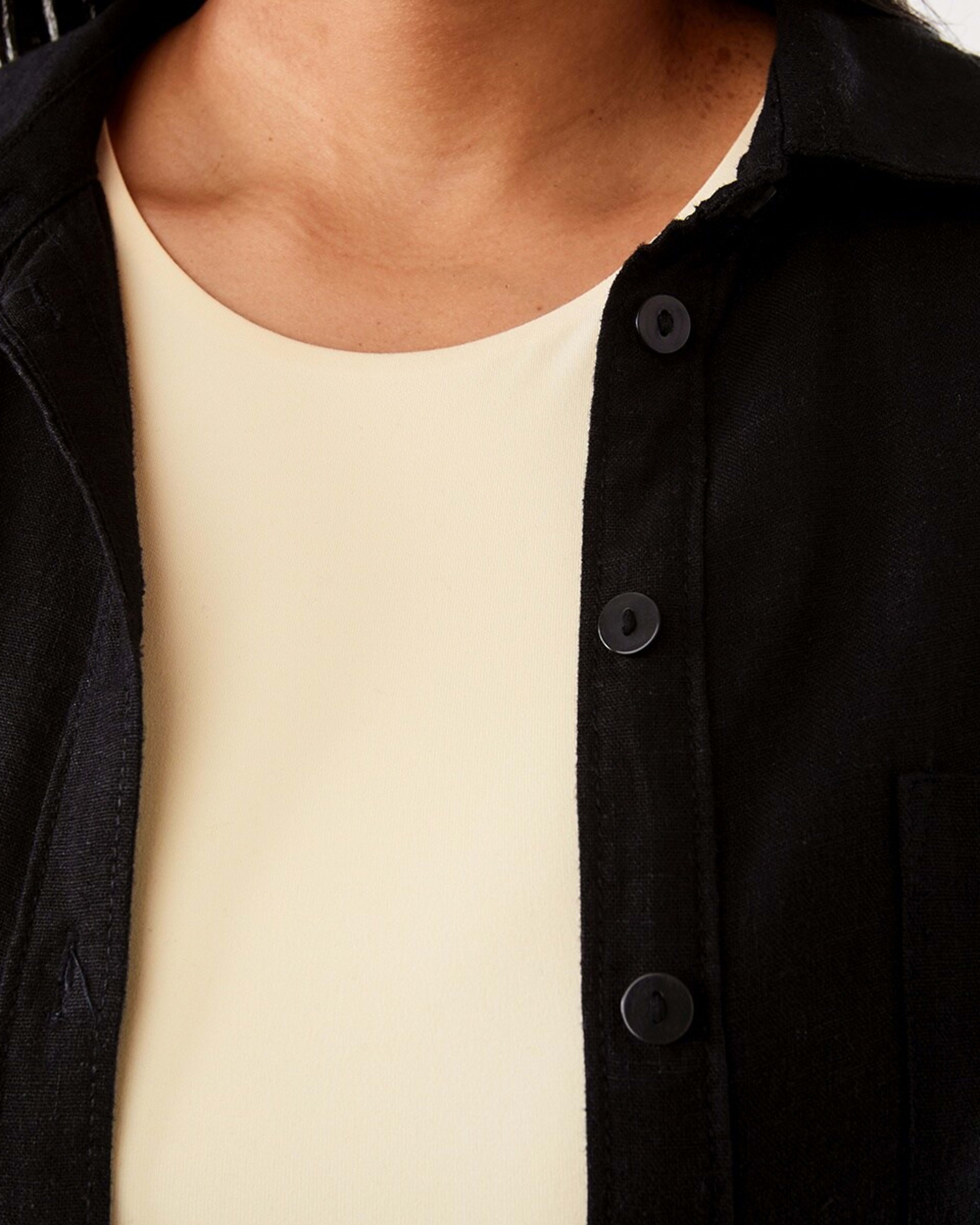 7 Long Sleeve Linen Blend Shirt Black, 7 of 9