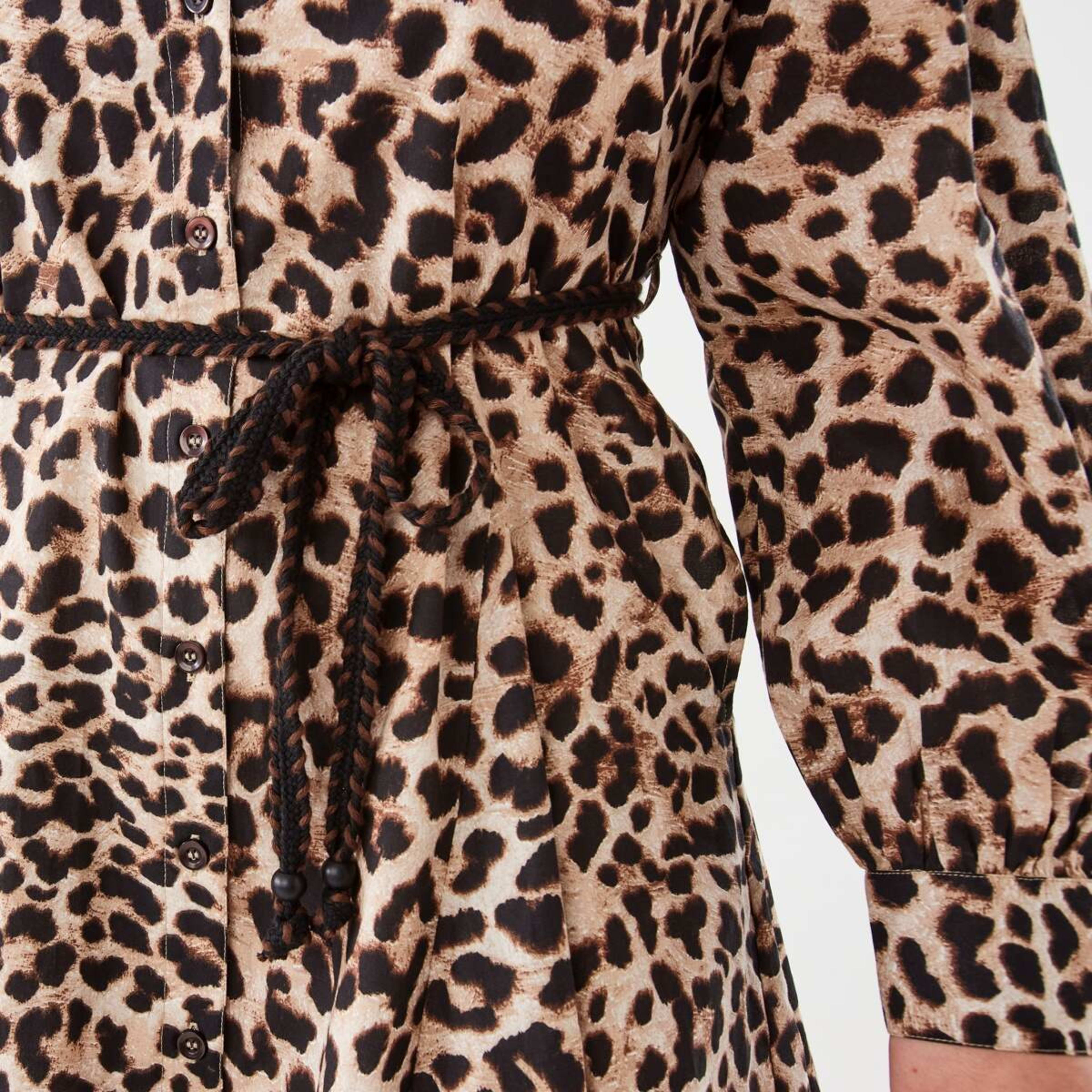 7 Long Sleeve Printed Skater Mini Dress Large Leopard Brown Coco, 7 of 9