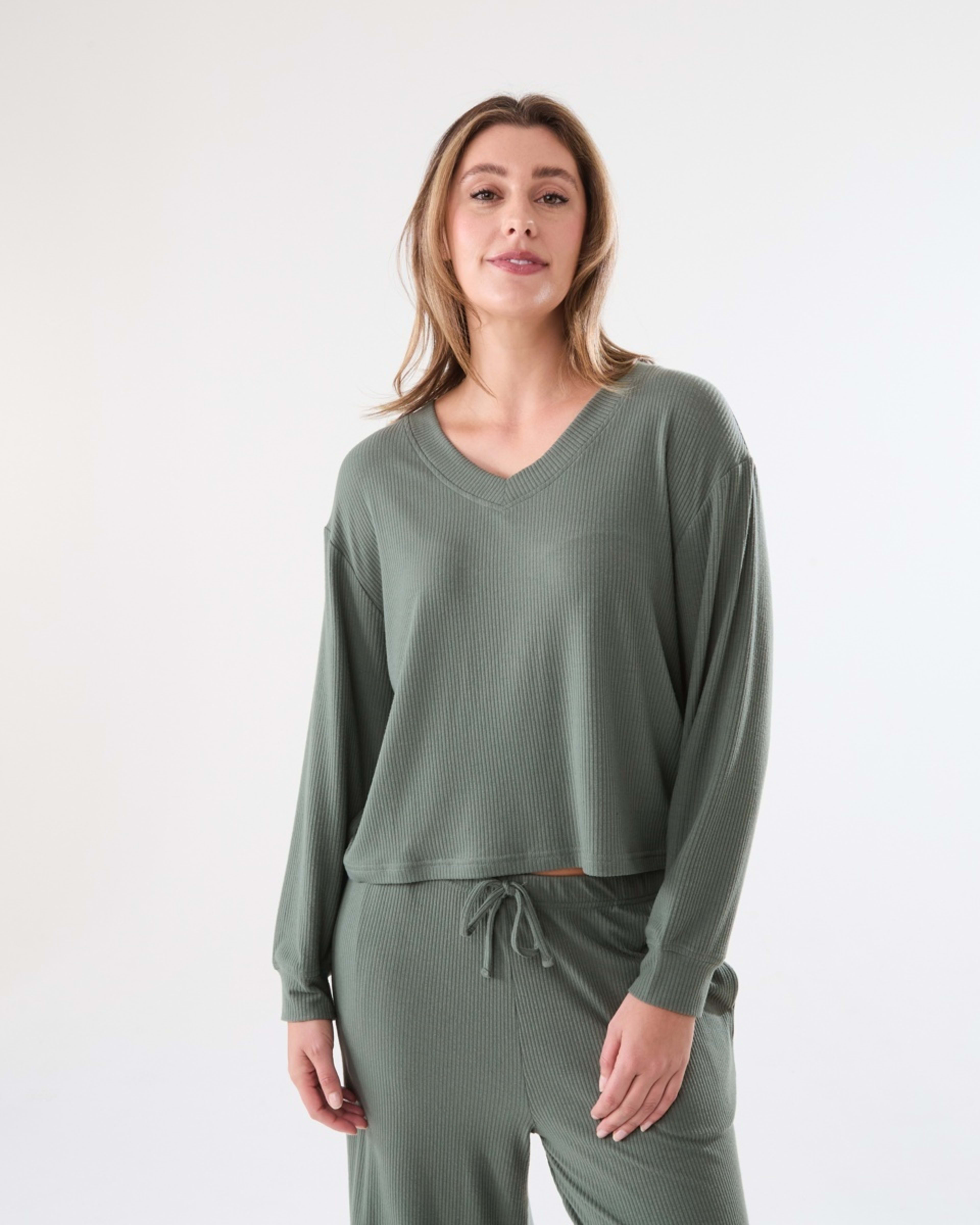 1 Brushed Rib Reversible Top Smke Green