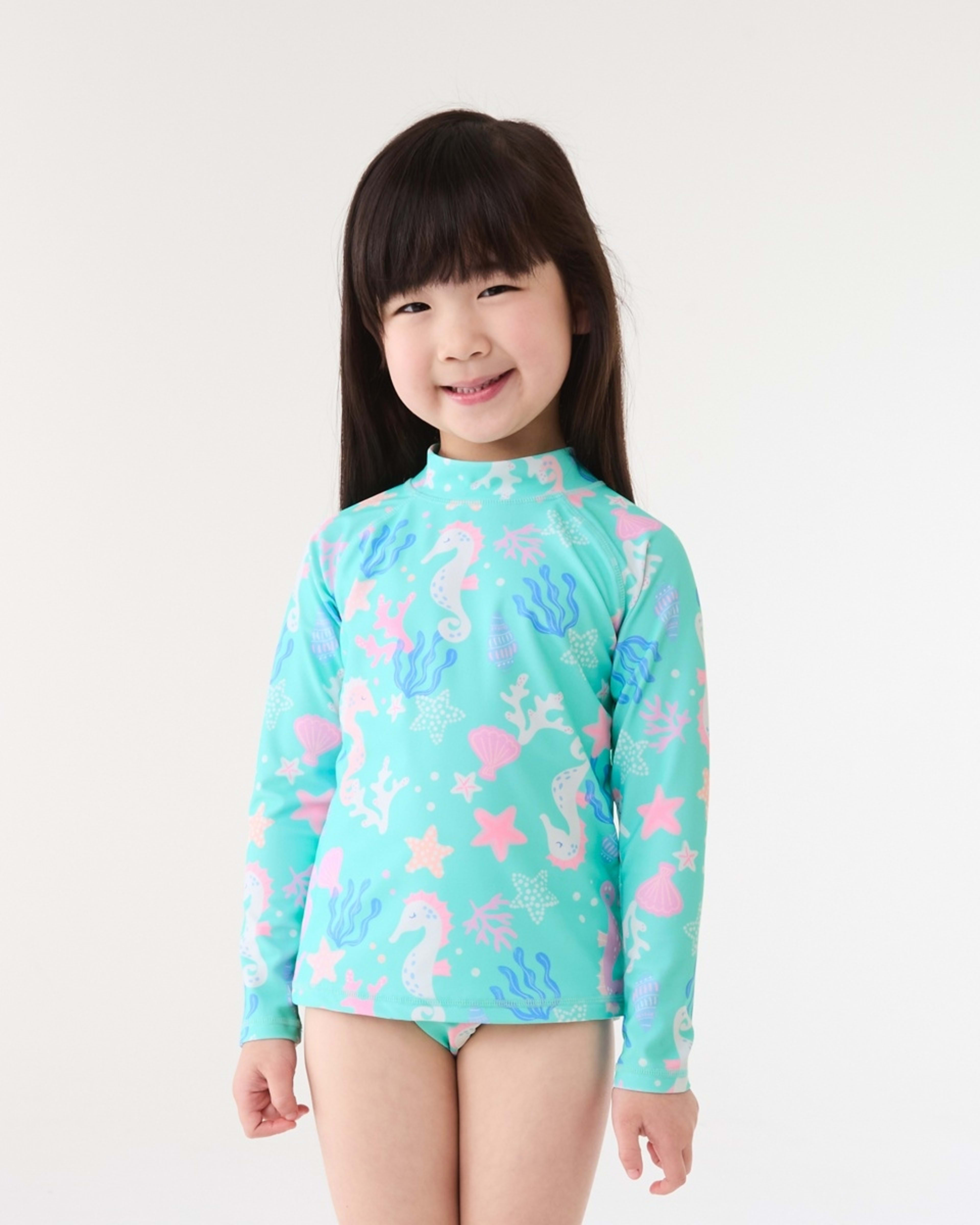 1 2 Piece Long Sleeve Rash Swim Set OCEAN TREASURES ARUBA BLUE
