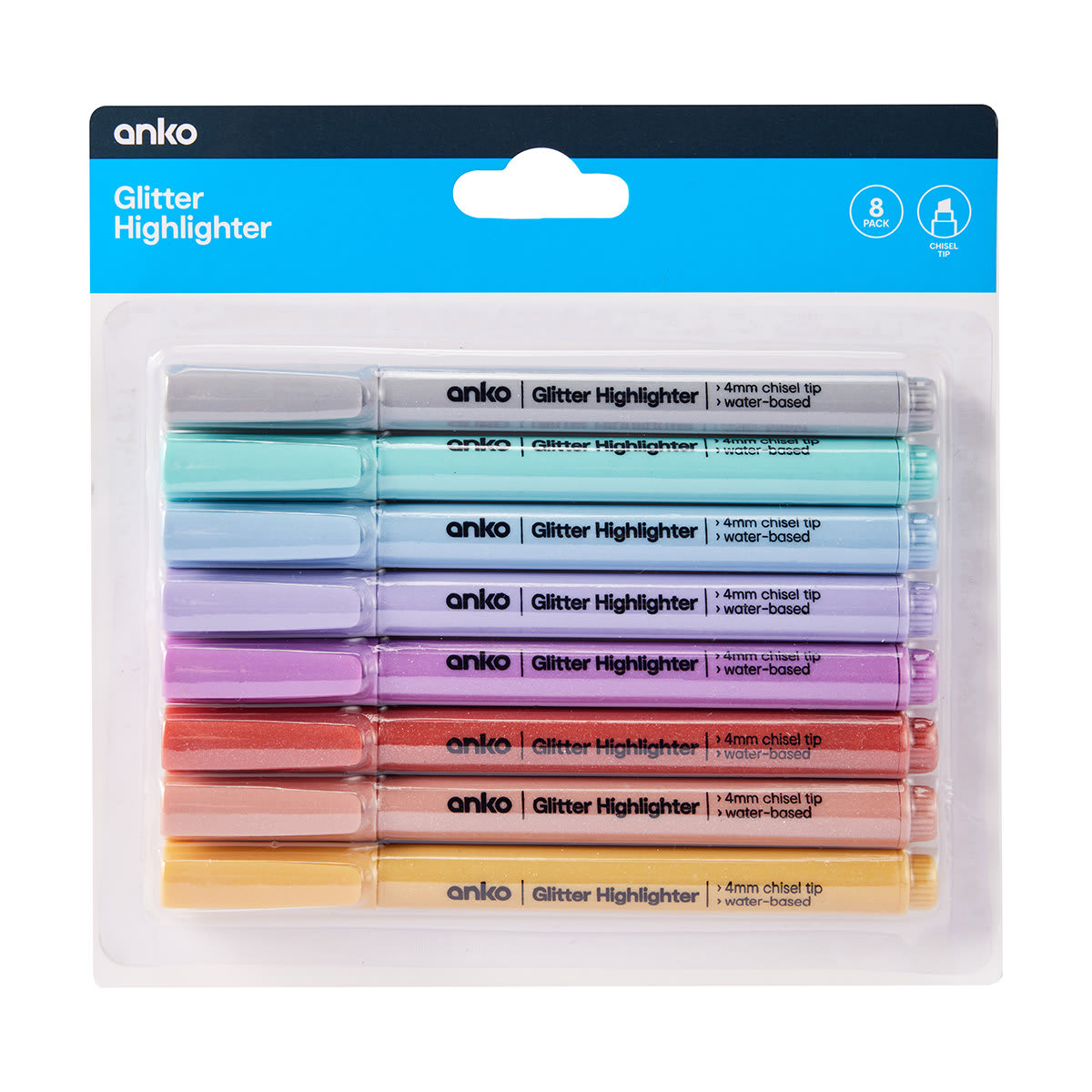 8 Pack Glitter Highlighters Kmart