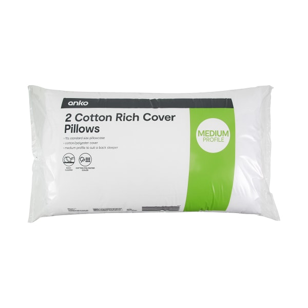 2 Pack Cotton Rich Cover Pillows - Medium Profile